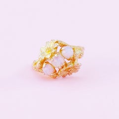 1960s Opal Trio Gold Ring With Floral Motif (Size 9) By Avon