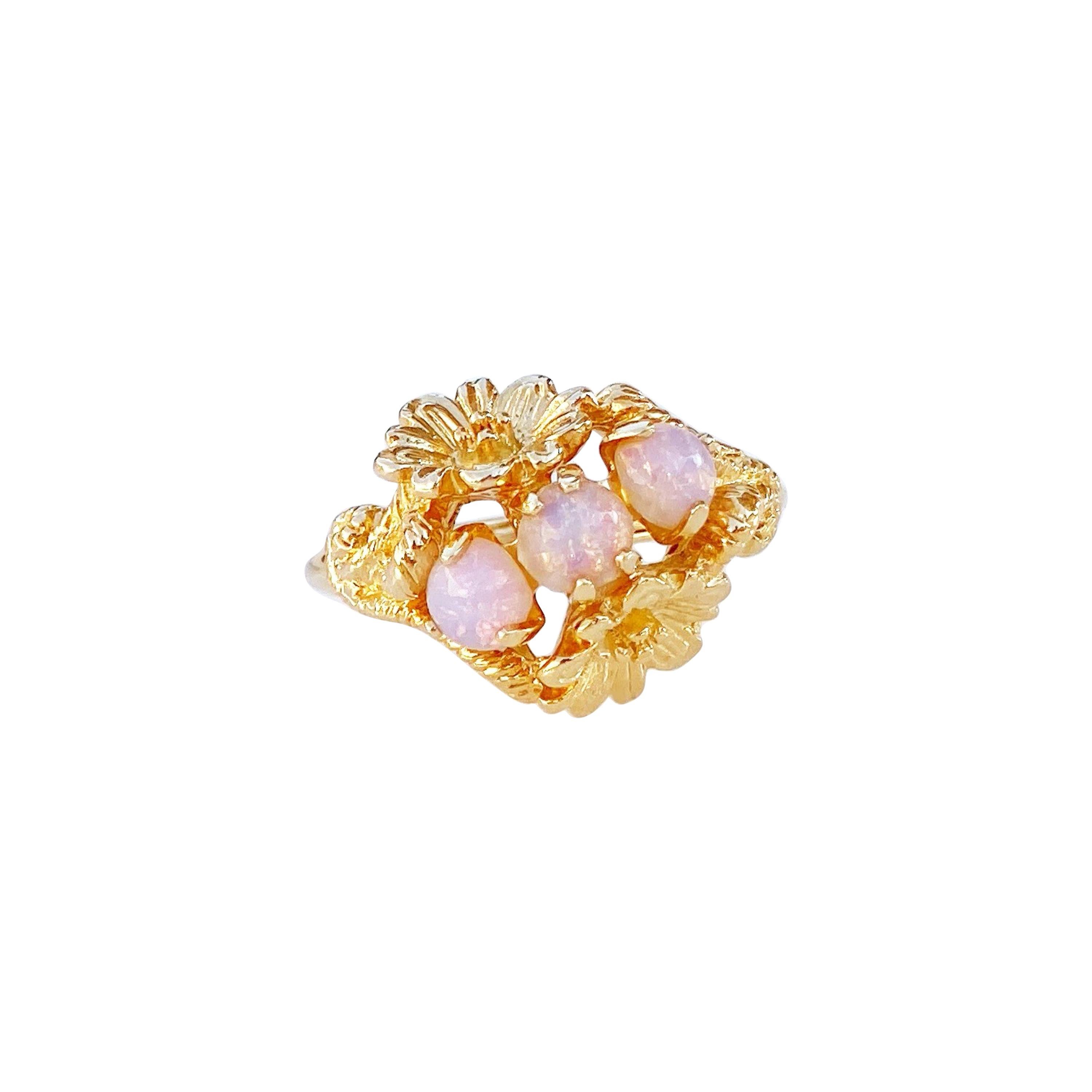 1960s Opal Trio Gold Ring With Floral Motif (Size 9) By Avon at 1stDibs | avon  rings, avon opal ring, avon rings vintage