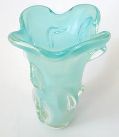 Vintage Murano Glass Vase, Opalescent Turquoise, Mid-Century Italy