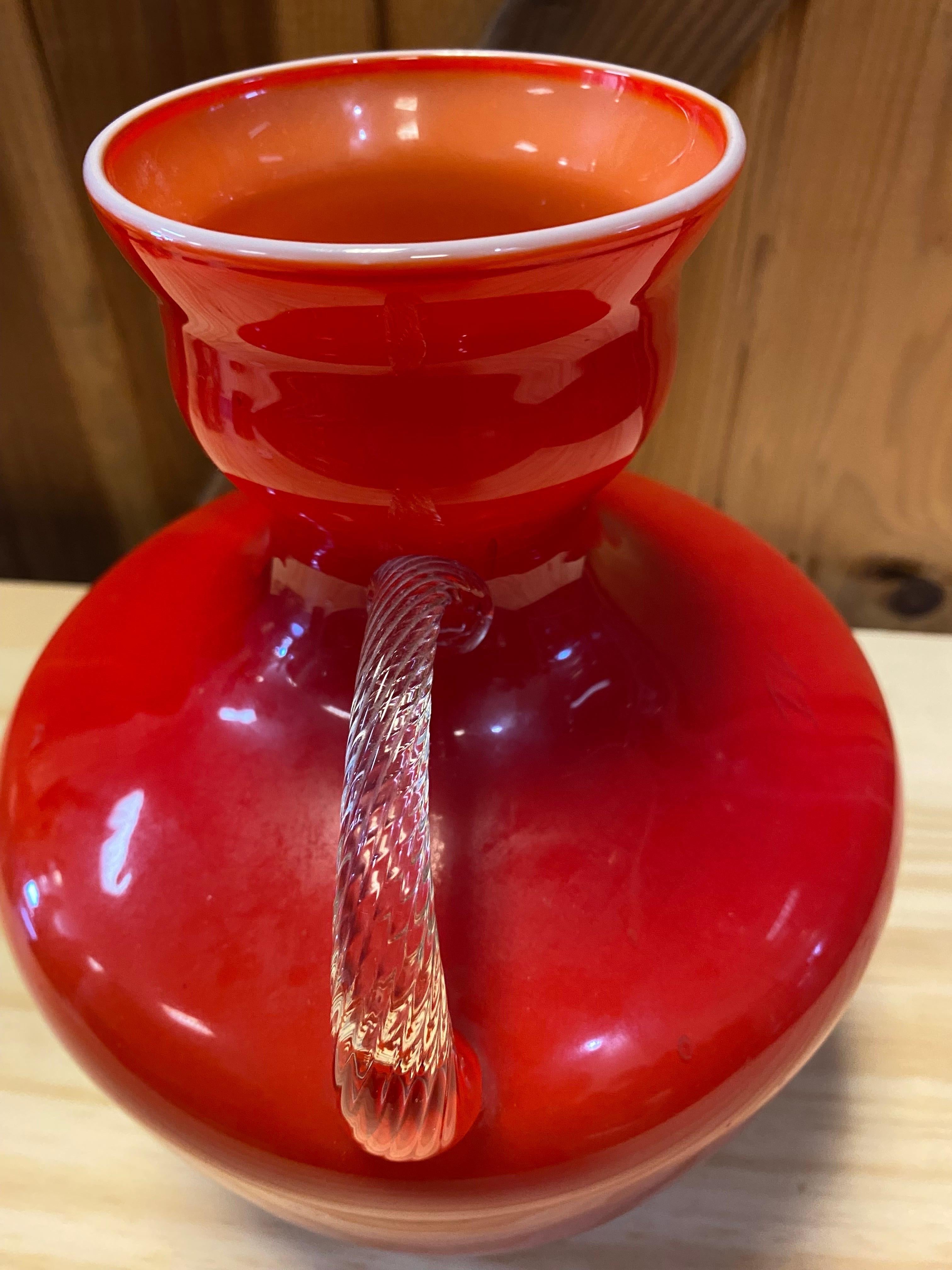 1960's Opalina Fiorentina Red Glass Vase, Made in Italy For Sale 2