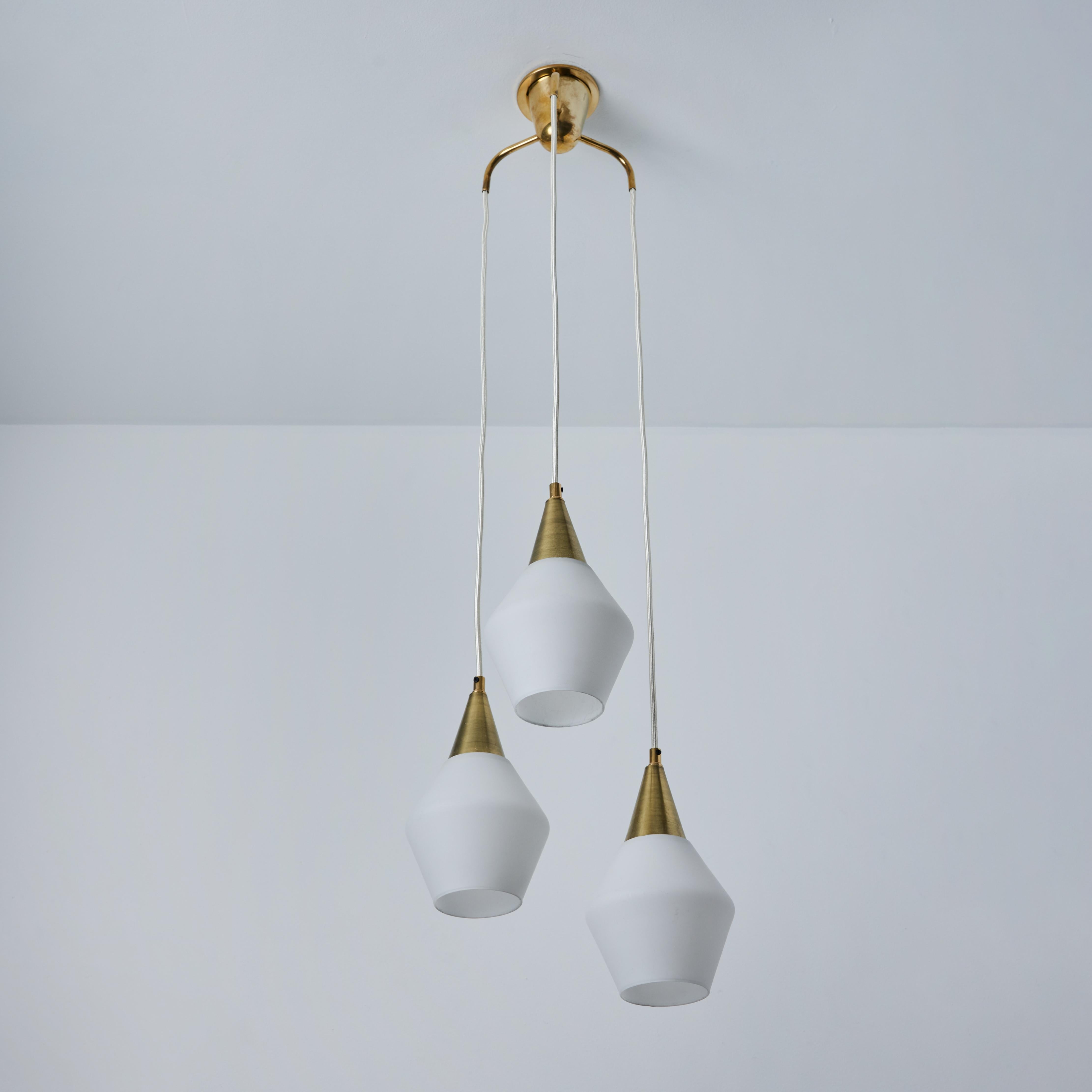 1960s Opaline Glass and Brass Chandelier Attributed to Mauri Almari for Idman For Sale 5