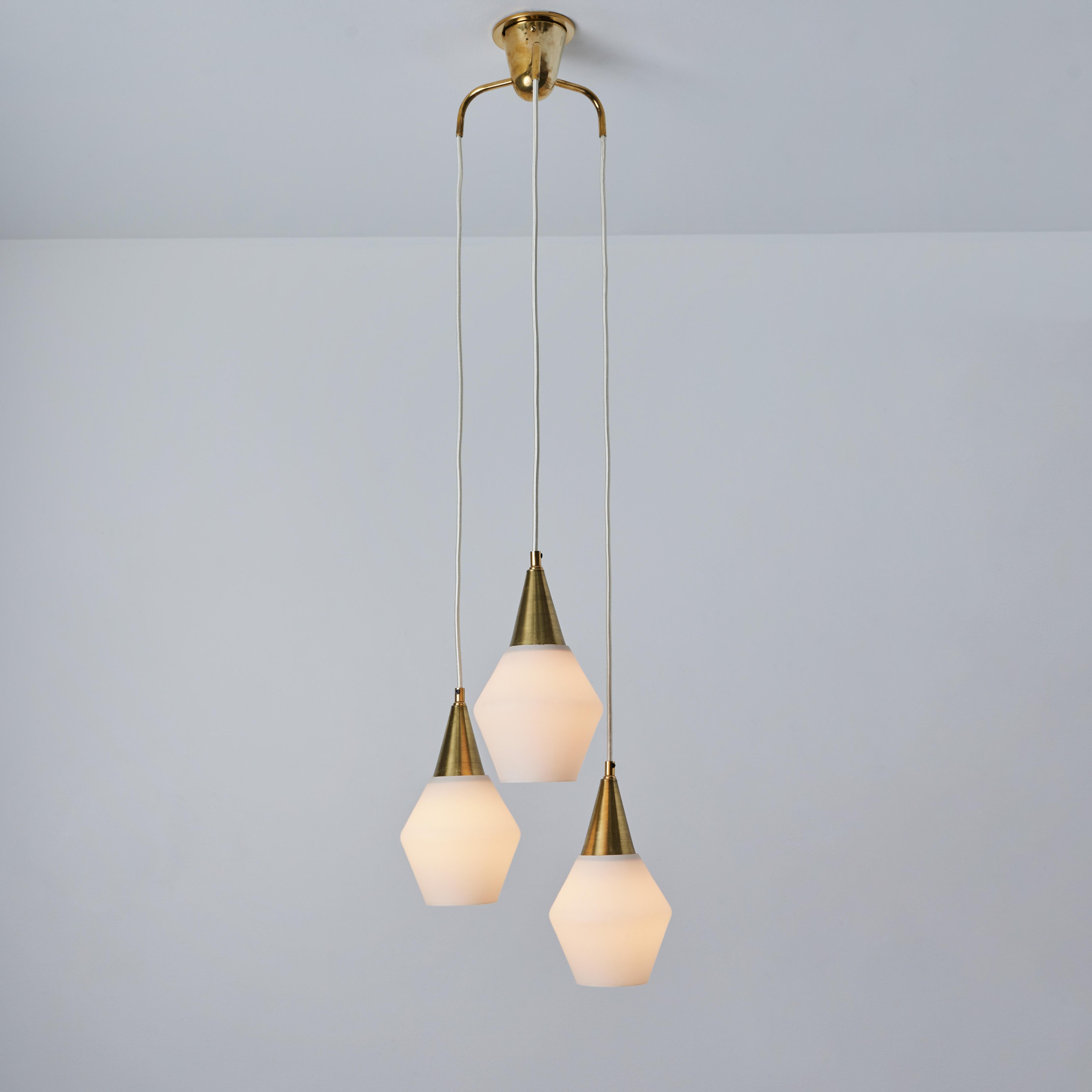 1960s Opaline Glass and Brass Chandelier Attributed to Mauri Almari for Idman For Sale 6