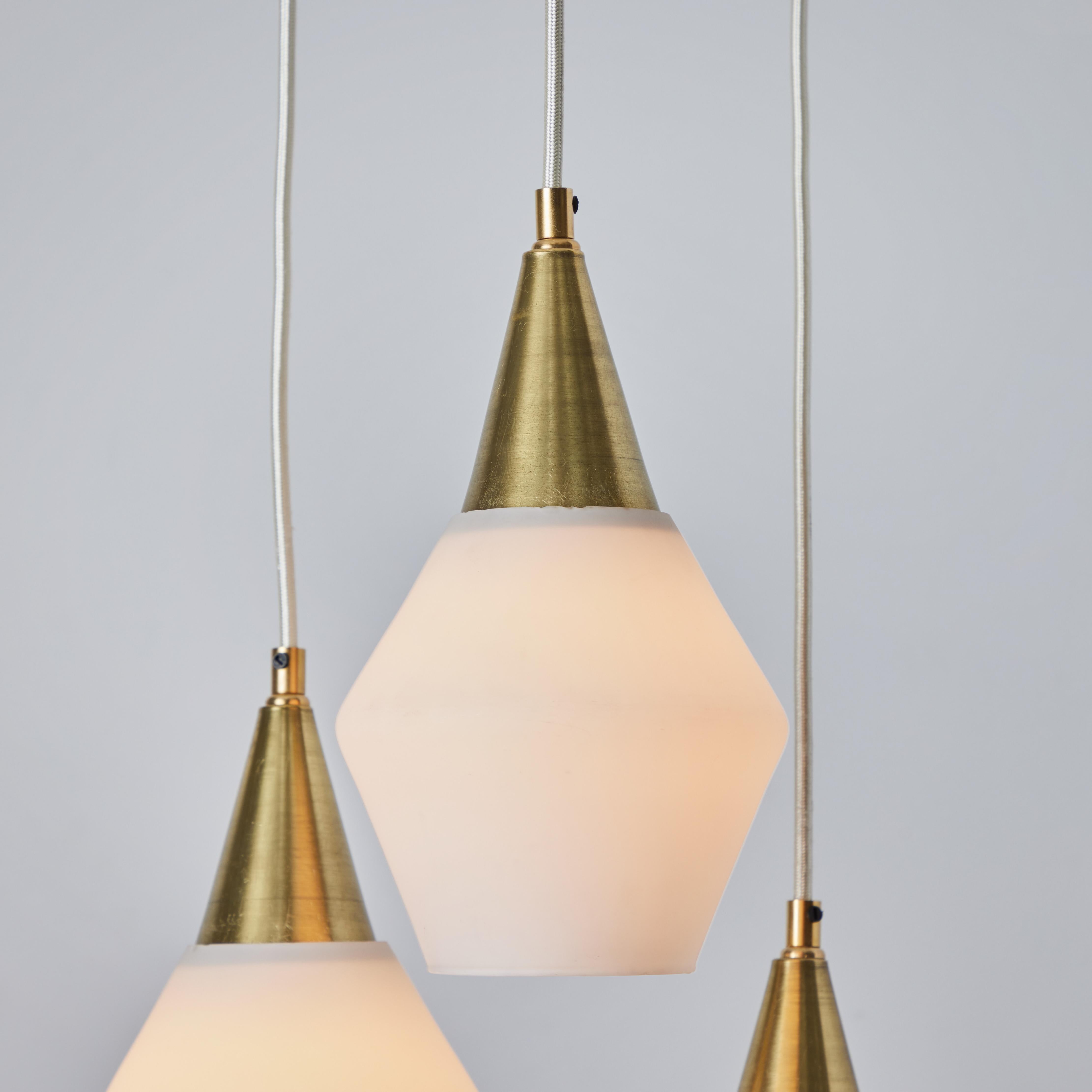 1960s Opaline Glass and Brass Chandelier Attributed to Mauri Almari for Idman For Sale 8