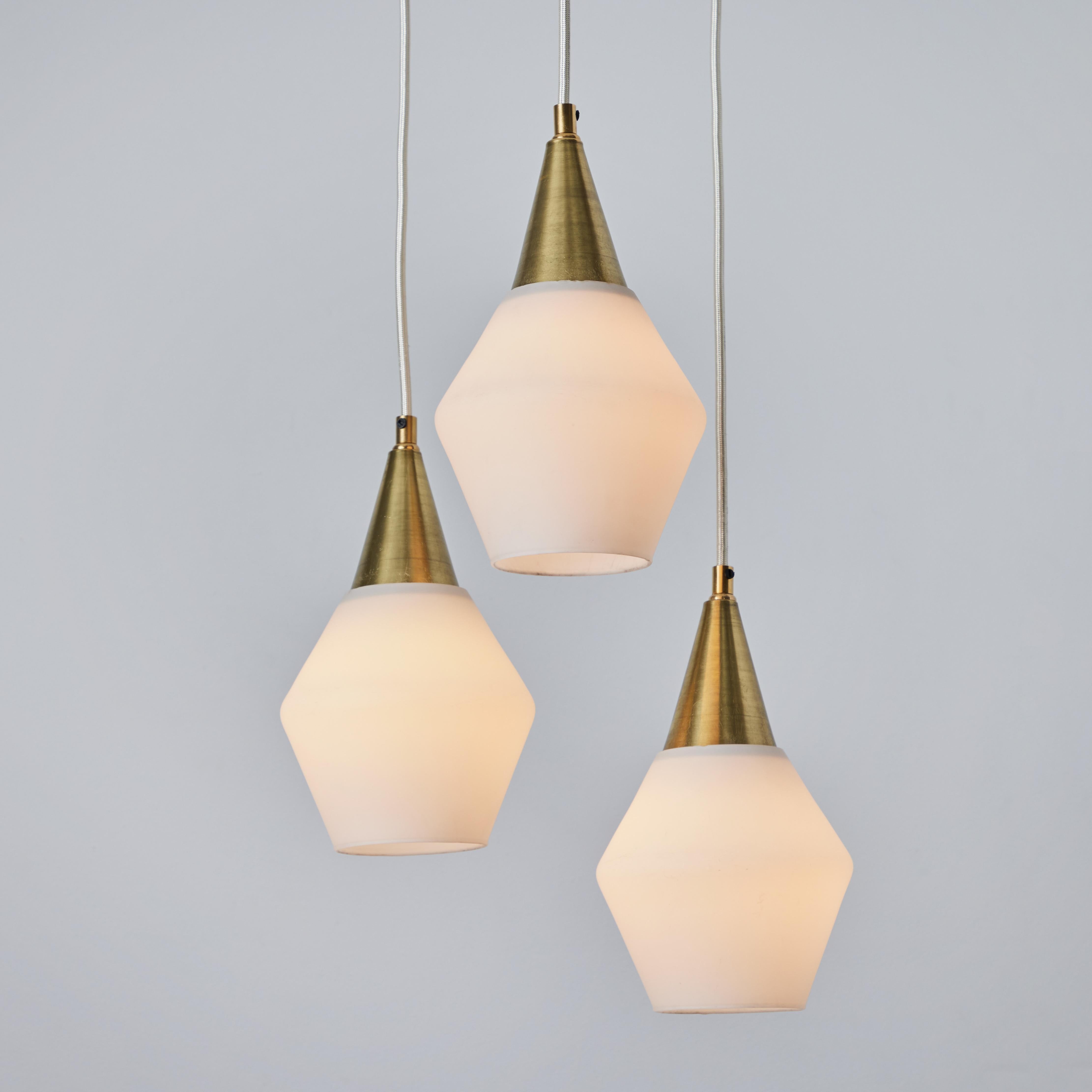1960s Opaline Glass and Brass Chandelier Attributed to Mauri Almari for Idman For Sale 9
