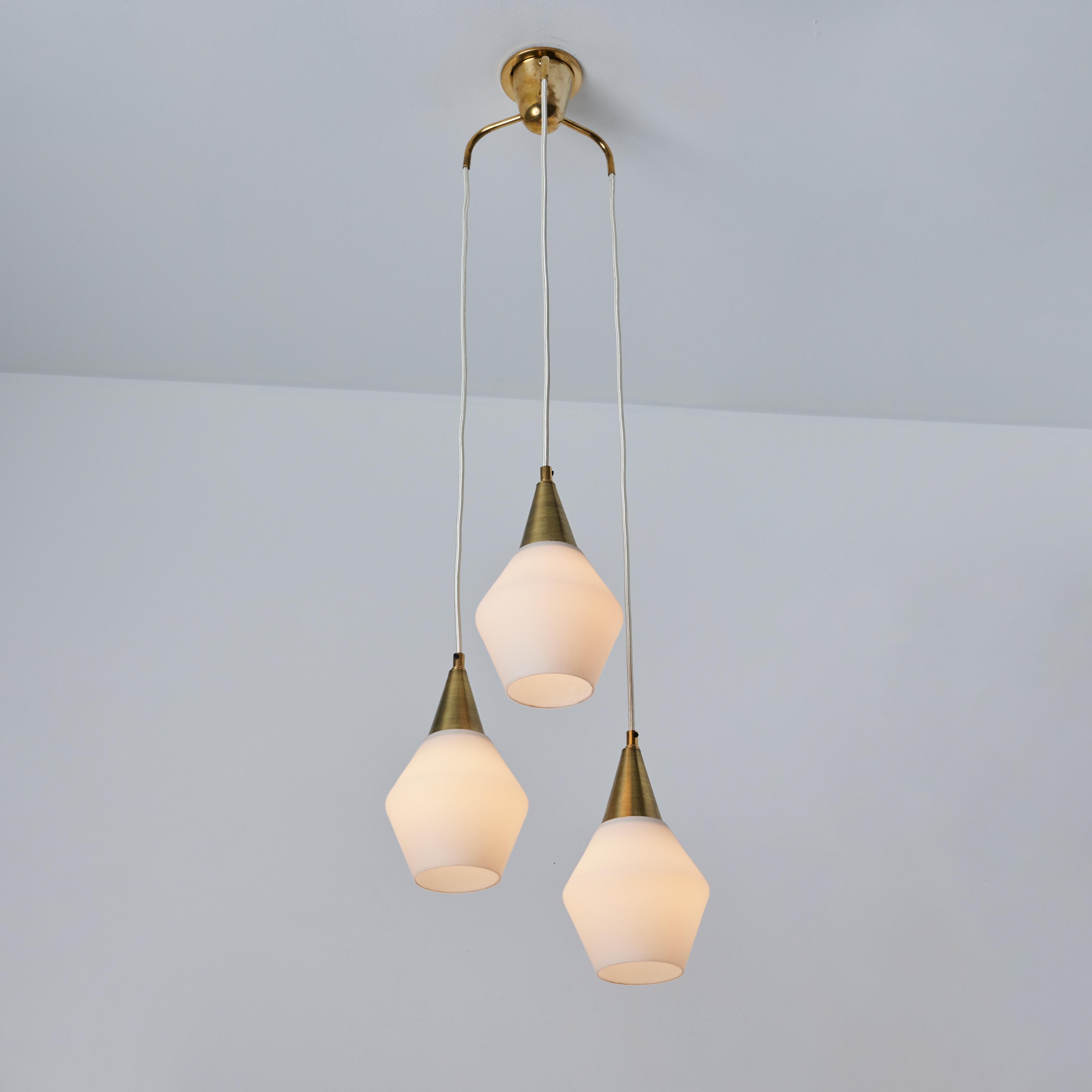 1960s Opaline Glass and Brass Chandelier Attributed to Mauri Almari for Idman For Sale 11