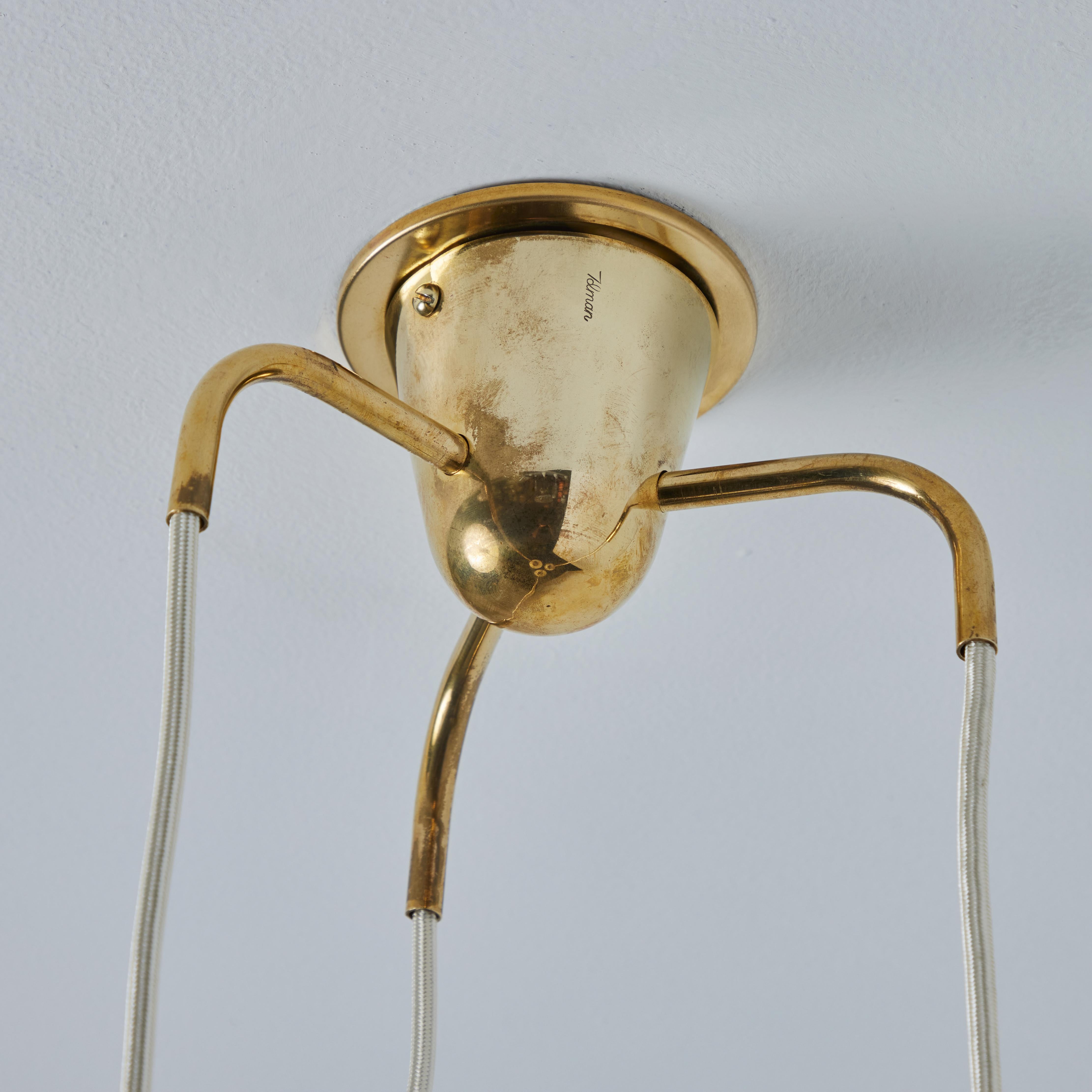 1960s Opaline Glass and Brass Chandelier Attributed to Mauri Almari for Idman In Good Condition For Sale In Glendale, CA