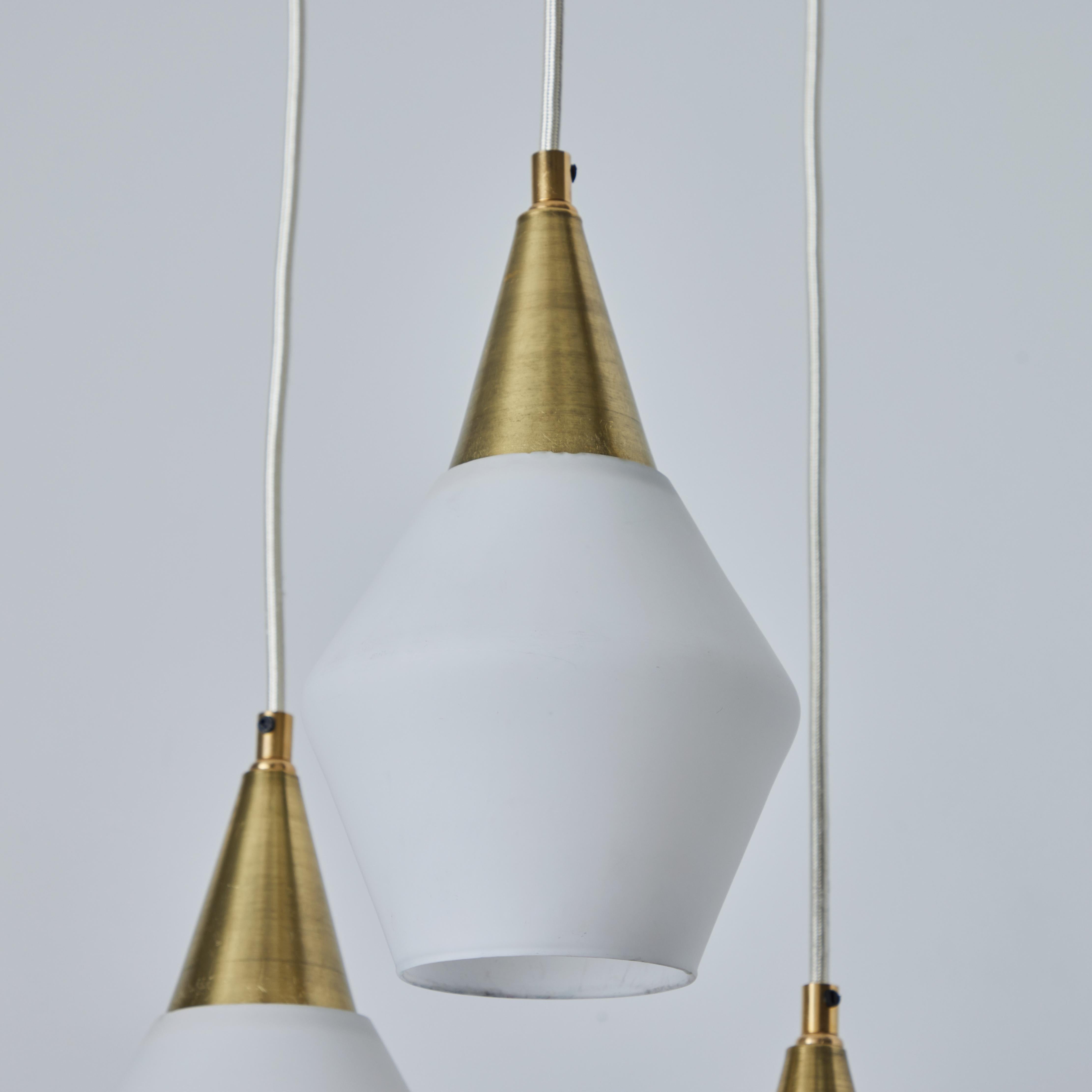 1960s Opaline Glass and Brass Chandelier Attributed to Mauri Almari for Idman For Sale 2