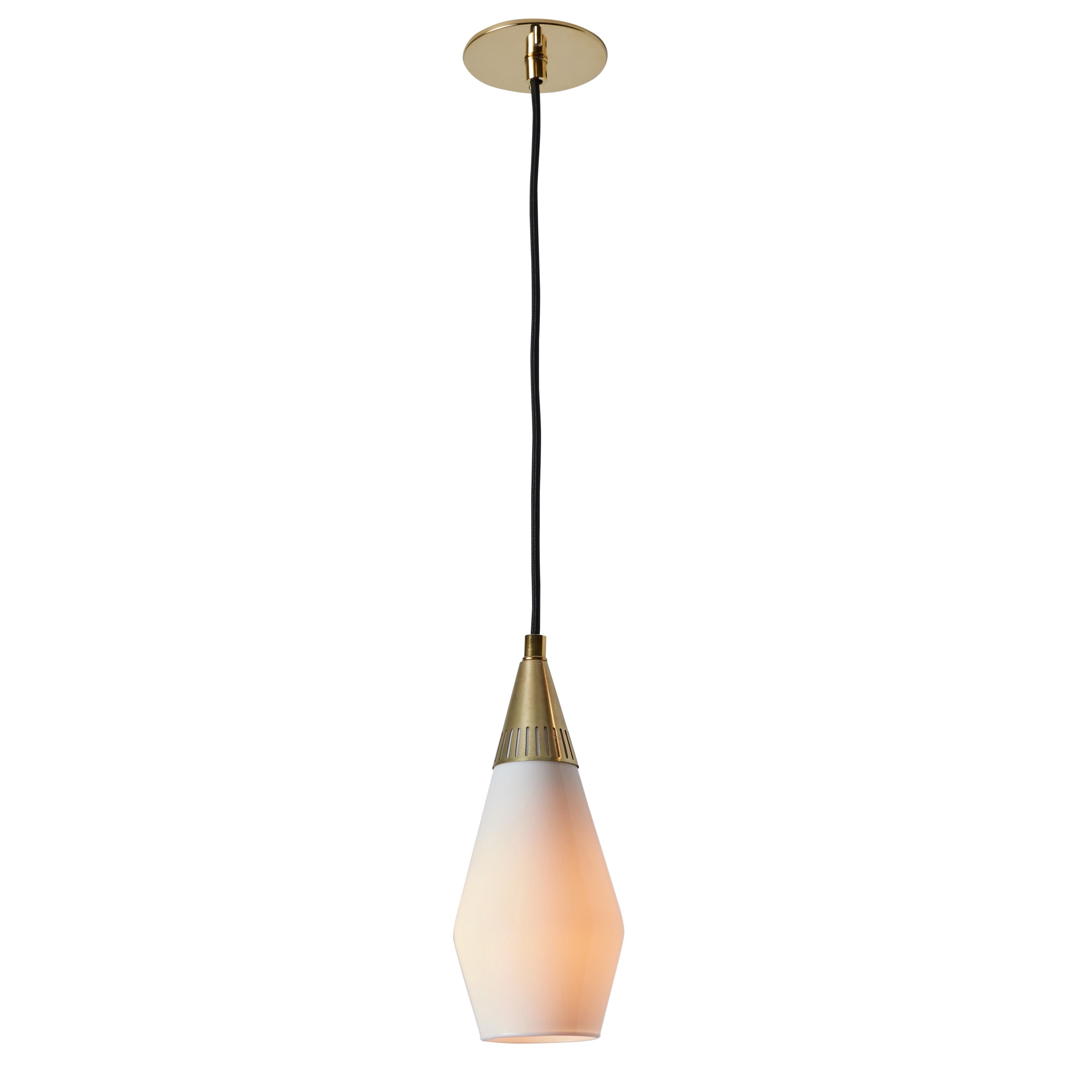 1960s Opaline Glass and Brass Geometric Pendant Lamp Attributed to Mauri Almari For Sale 4