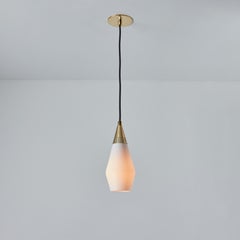 1960s Opaline Glass and Brass Geometric Pendant Lamp Attributed to Mauri Almari