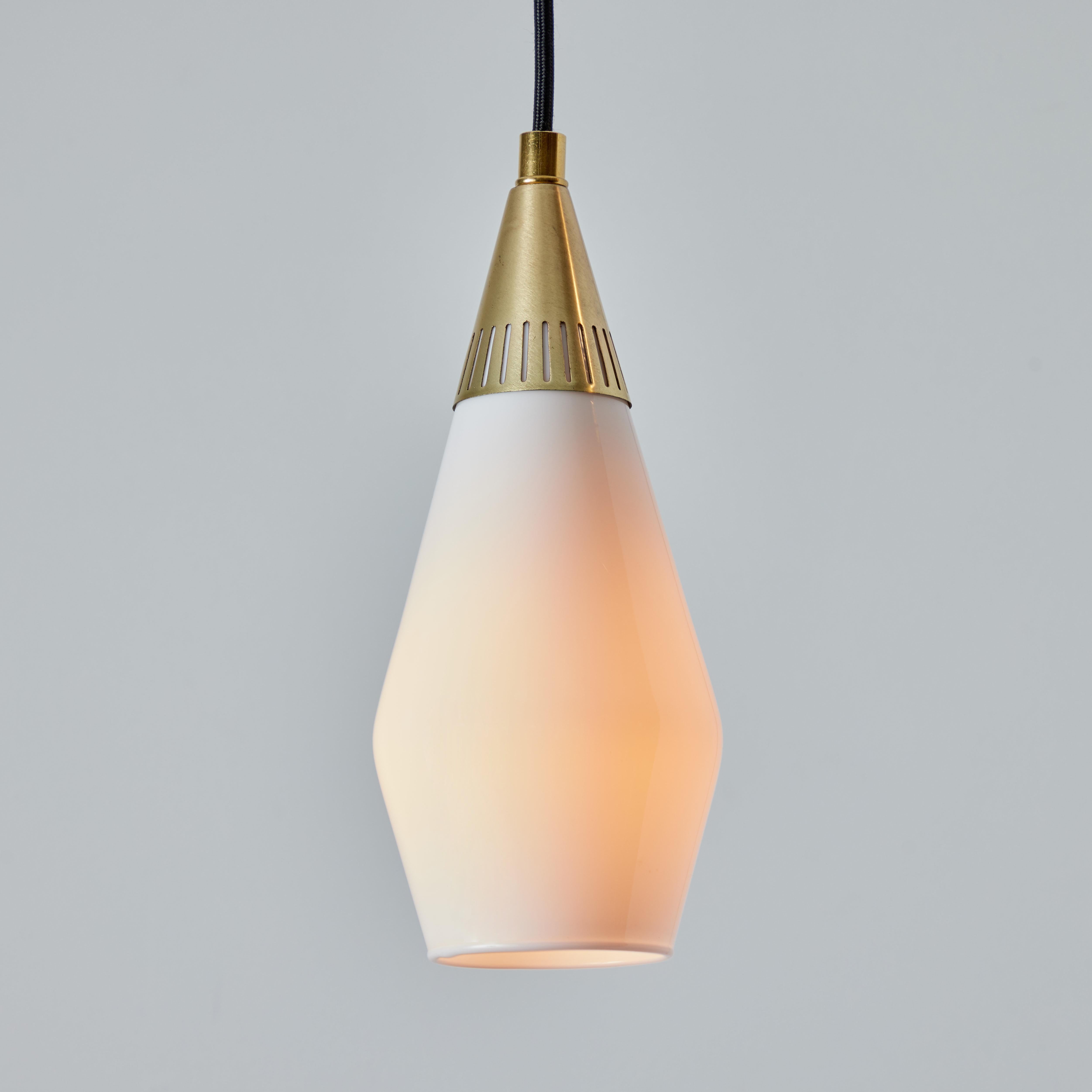 Scandinavian Modern 1960s Opaline Glass and Brass Geometric Pendant Lamp Attributed to Mauri Almari For Sale