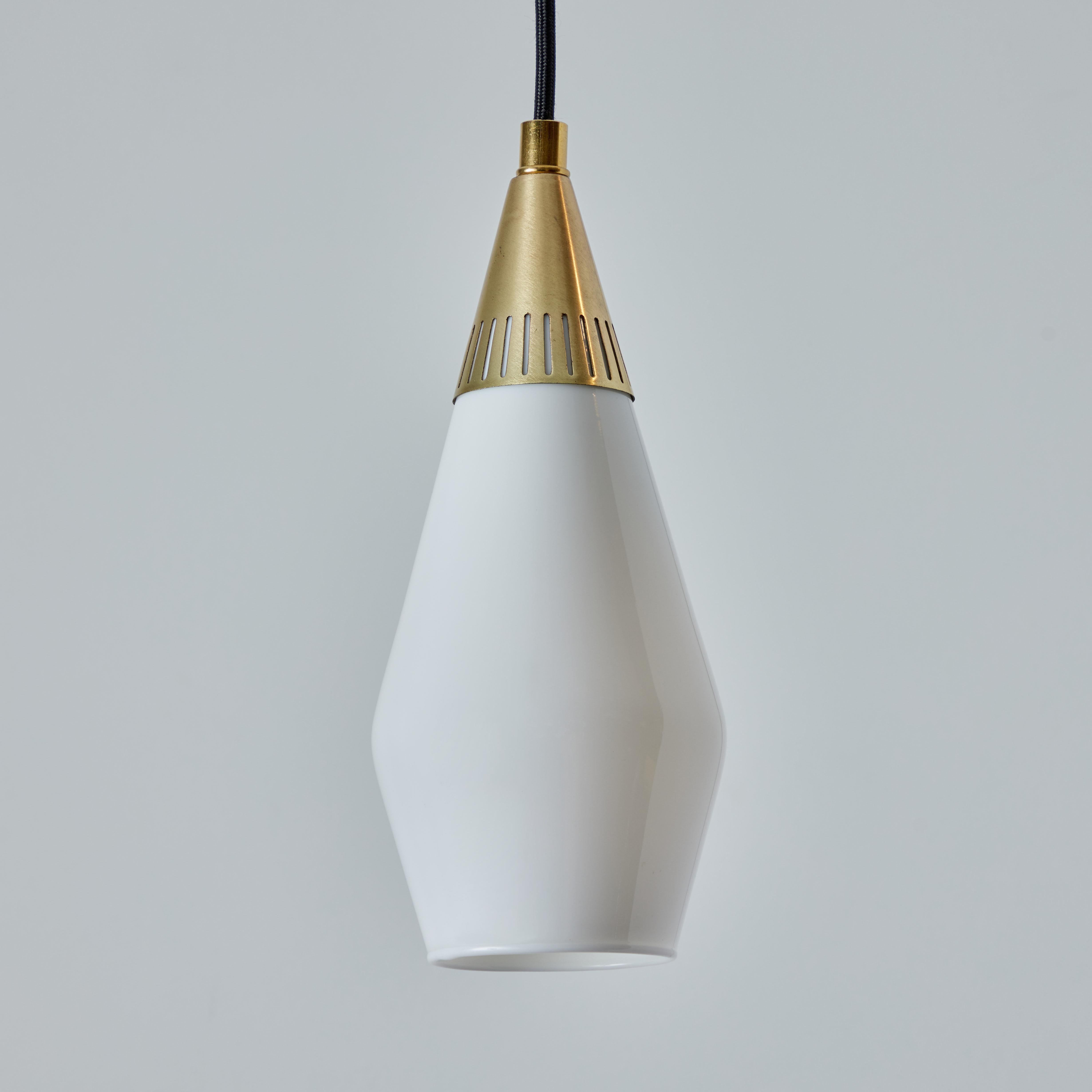 Finnish 1960s Opaline Glass and Brass Geometric Pendant Lamp Attributed to Mauri Almari For Sale
