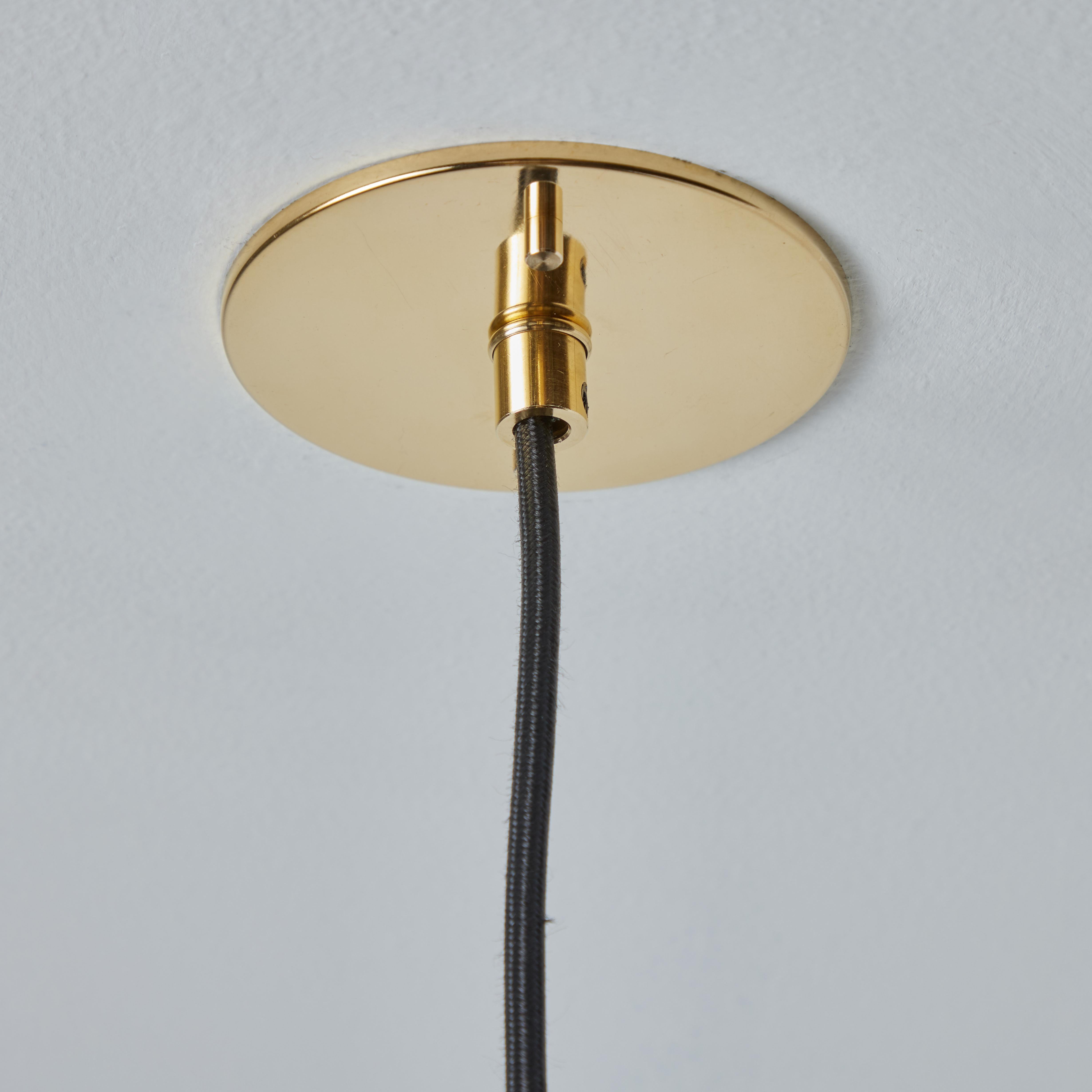 Mid-20th Century 1960s Opaline Glass and Brass Geometric Pendant Lamp Attributed to Mauri Almari For Sale