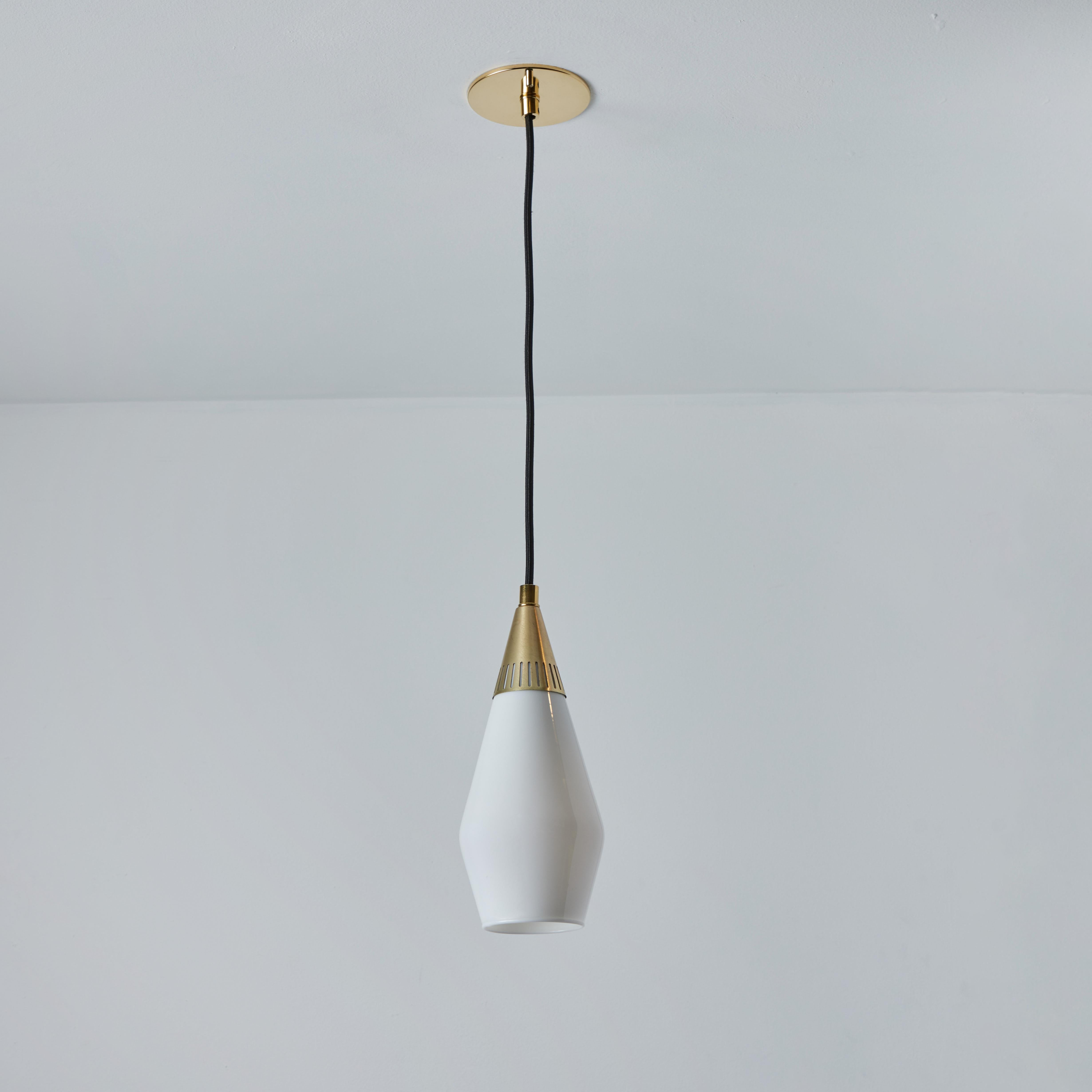 1960s Opaline Glass and Brass Geometric Pendant Lamp Attributed to Mauri Almari For Sale 2