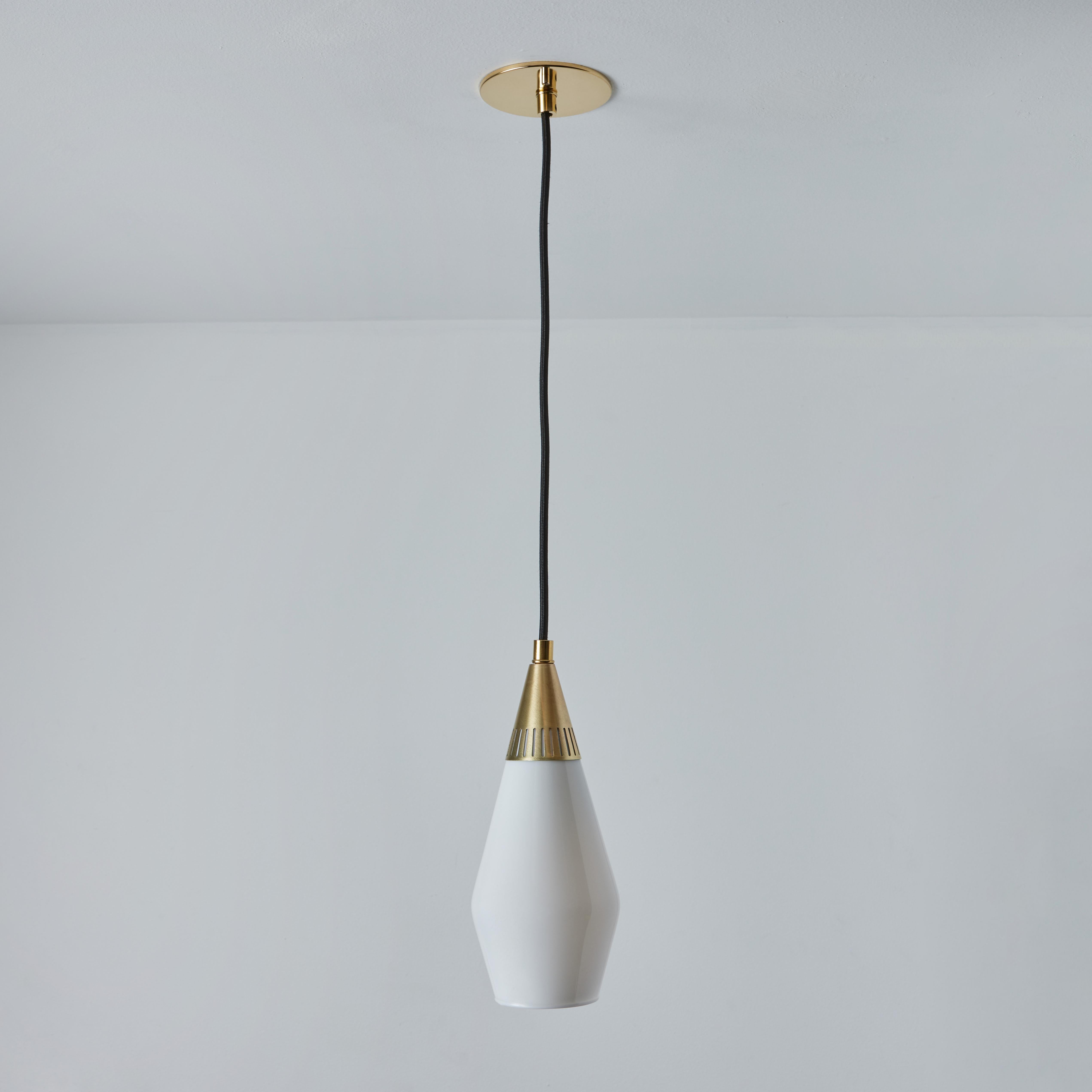 1960s Opaline Glass and Brass Geometric Pendant Lamp Attributed to Mauri Almari For Sale 3
