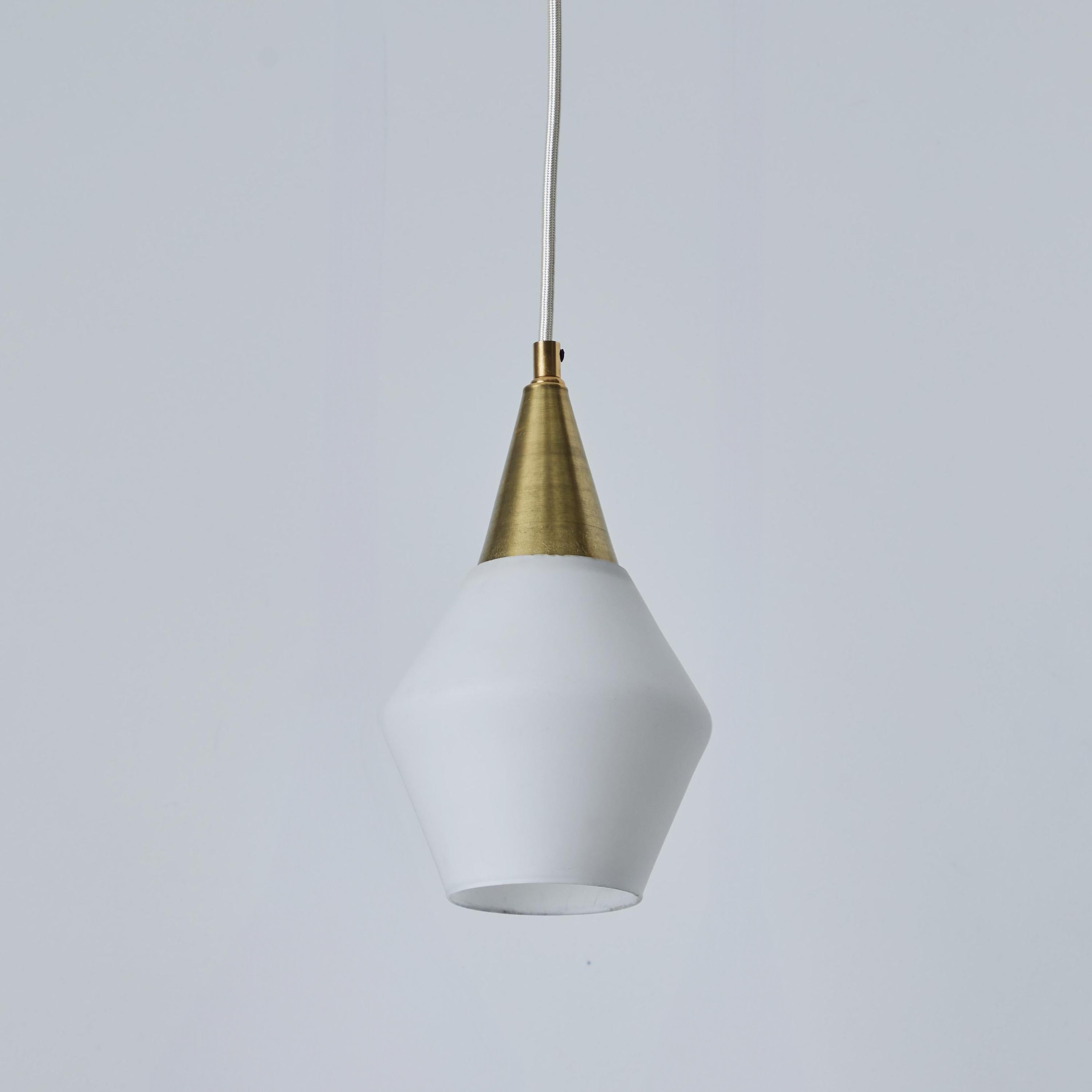 Finnish 1960s Opaline Glass and Brass Pendant Attributed to Mauri Almari for Idman For Sale