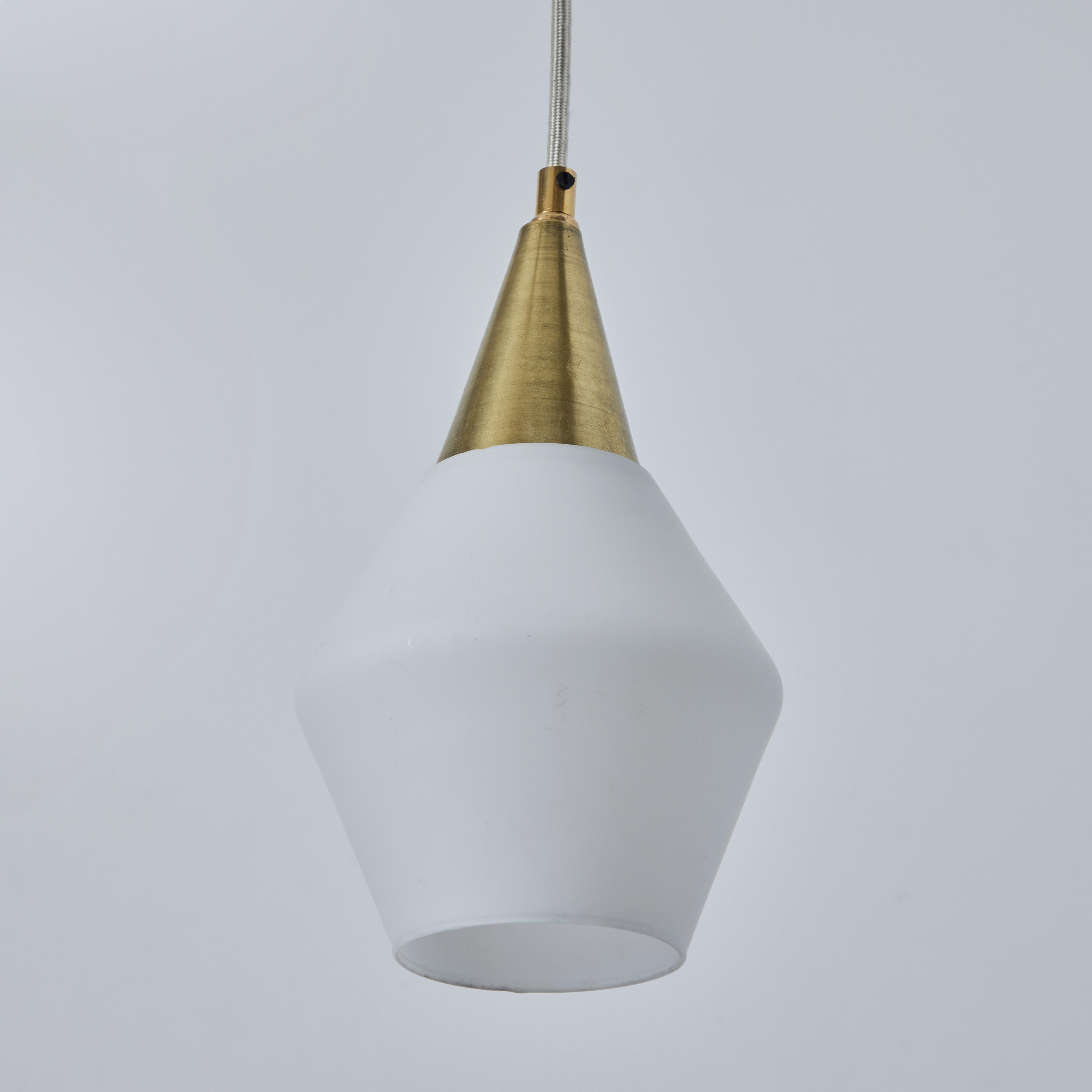 Mid-20th Century 1960s Opaline Glass and Brass Pendant Attributed to Mauri Almari for Idman For Sale