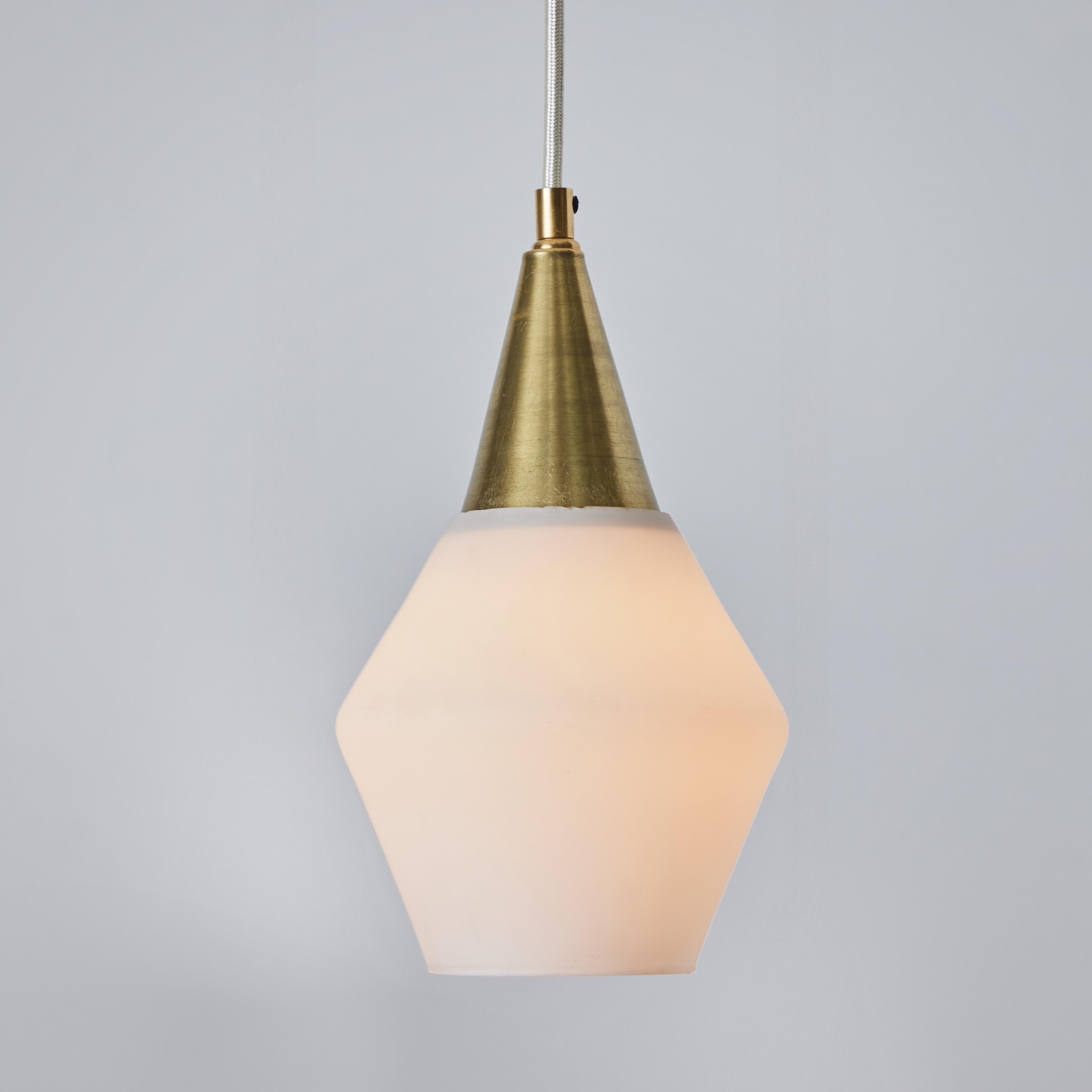 1960s Opaline Glass and Brass Pendant Attributed to Mauri Almari for Idman For Sale 2