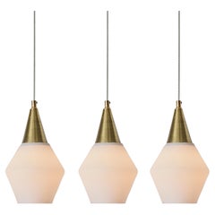 Used 1960s Opaline Glass and Brass Pendant Attributed to Mauri Almari for Idman
