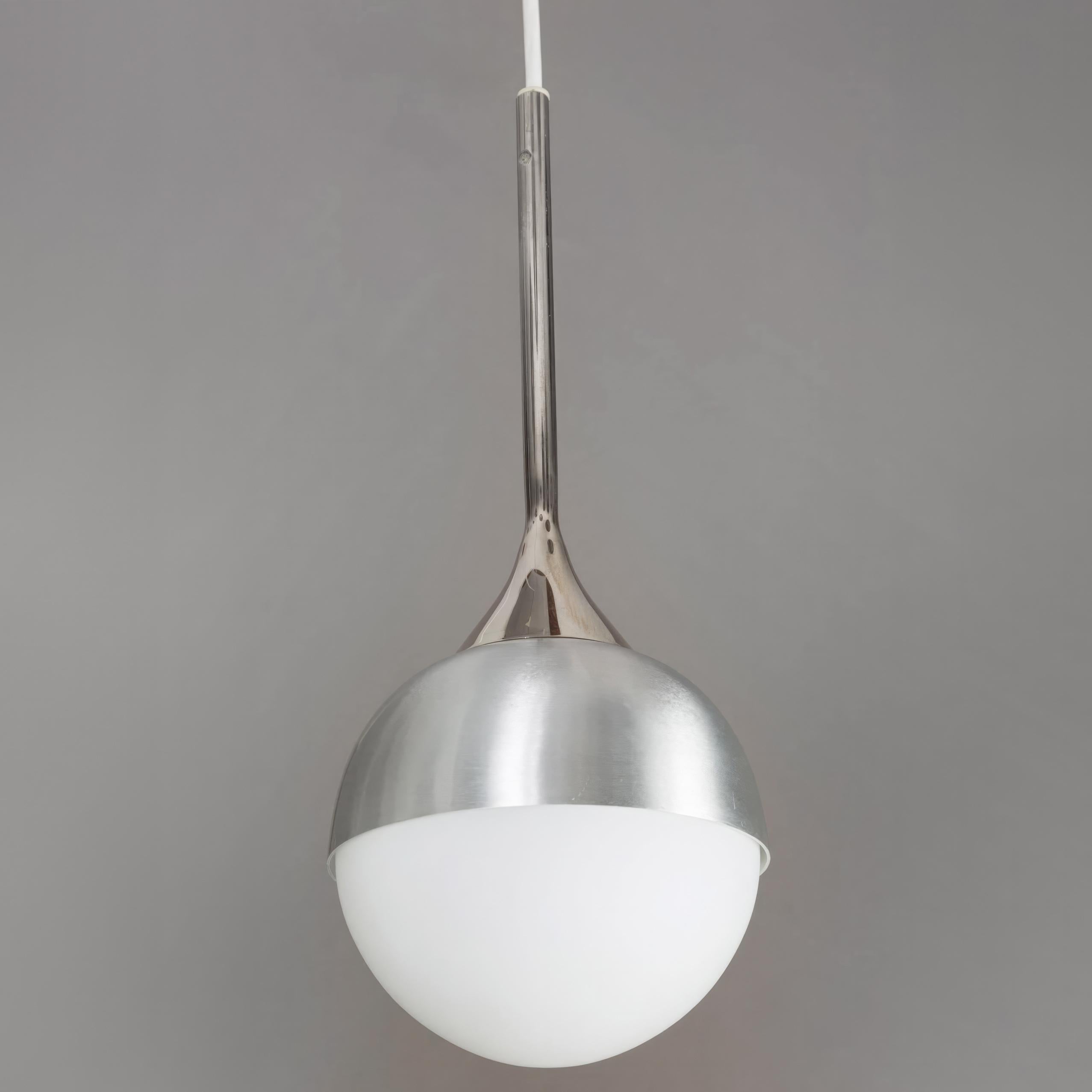 Mid-Century Modern 1960s Opaline Glass and Metal Globe Pendant Attributed to Stilnovo For Sale