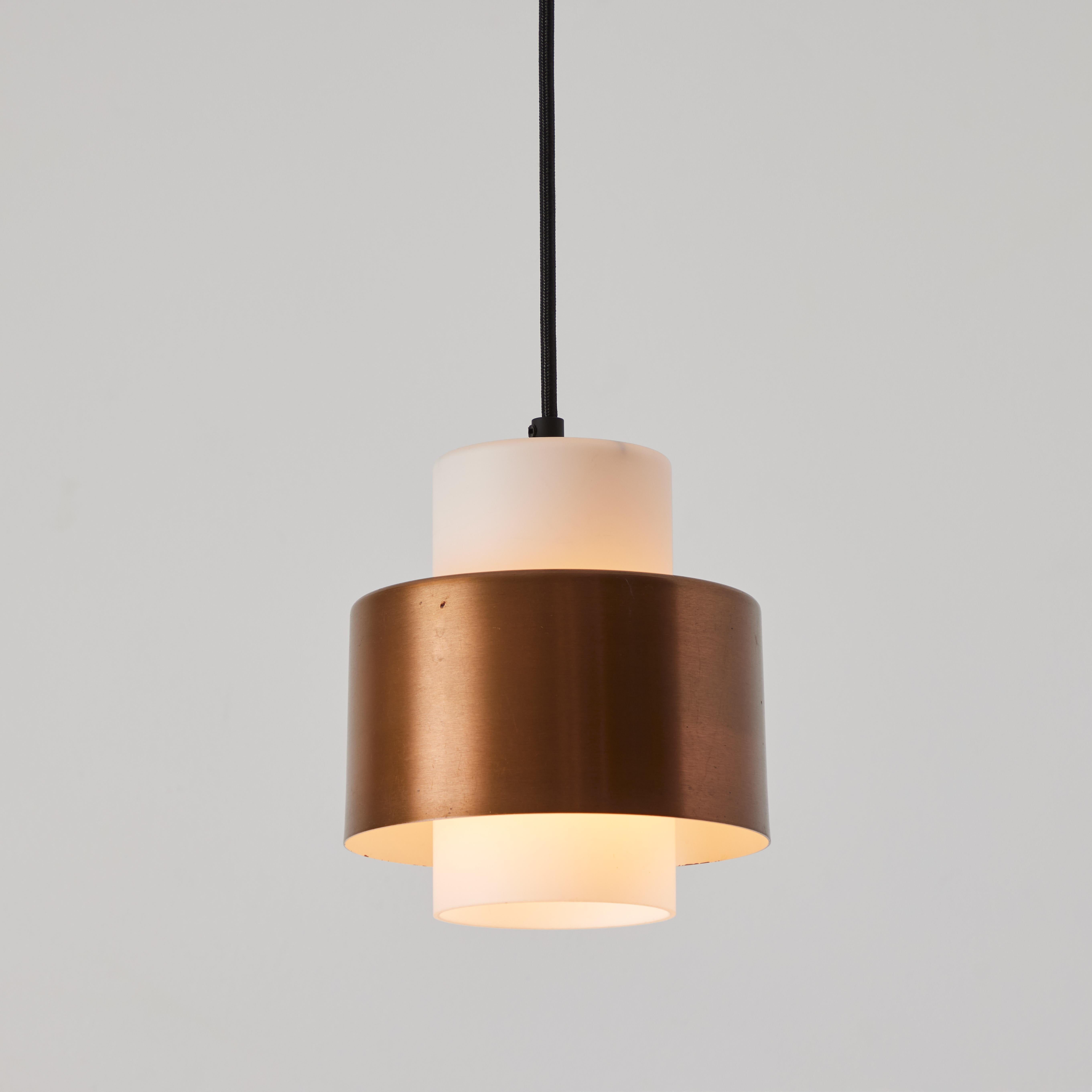 Italian 1960s Opaline Glass & Copper Pendant Lamp Attributed to Stilnovo For Sale