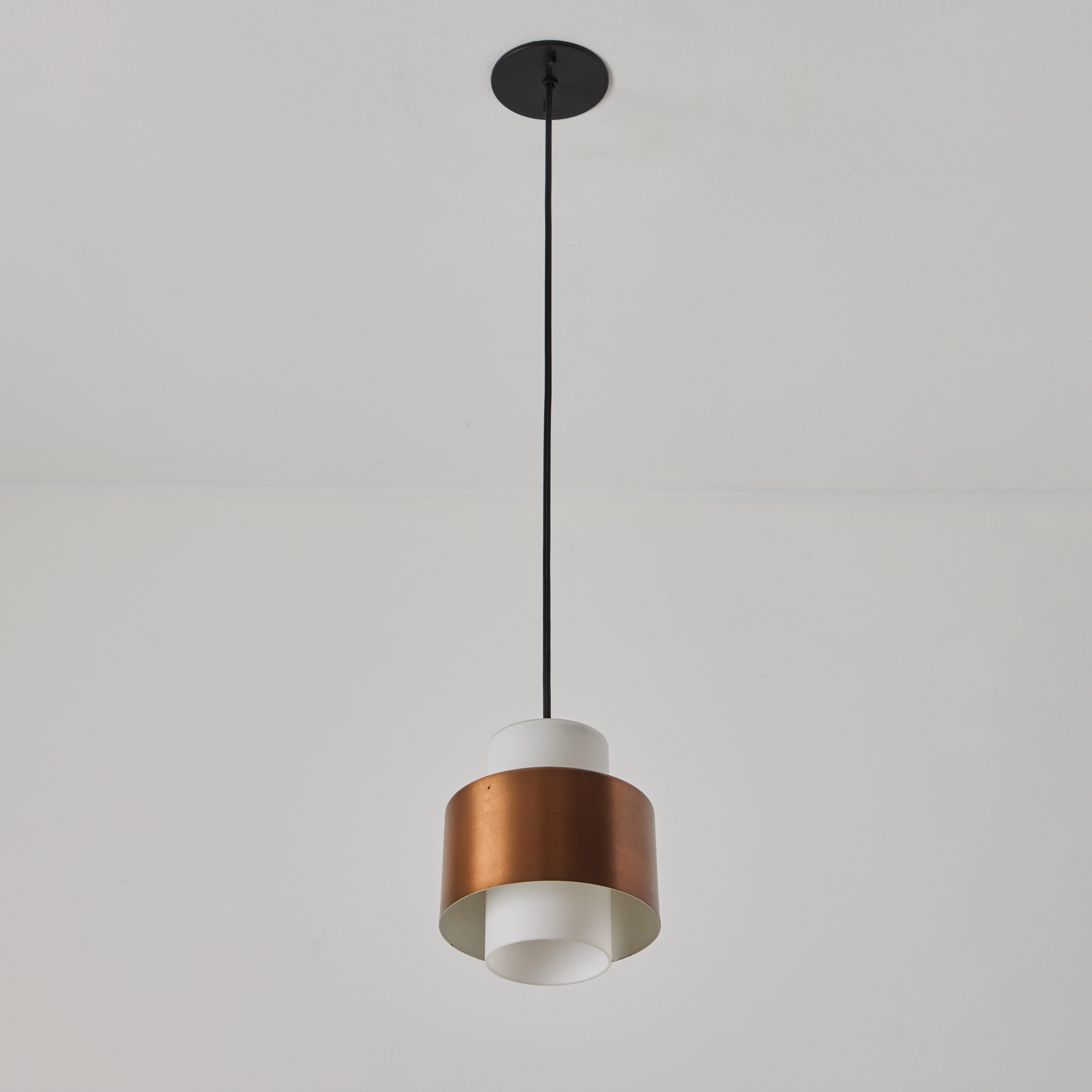 Mid-20th Century 1960s Opaline Glass & Copper Pendant Lamp Attributed to Stilnovo For Sale