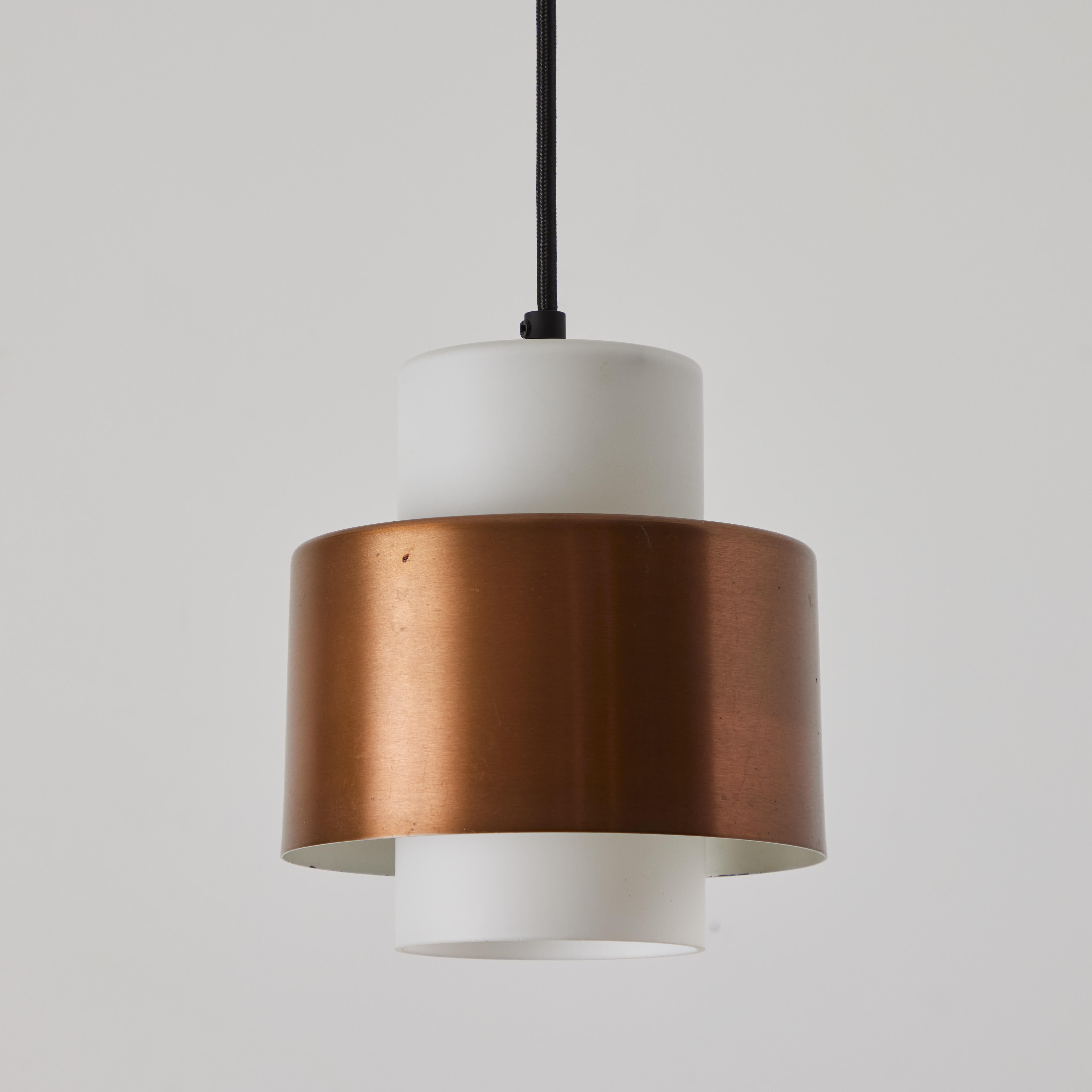 Metal 1960s Opaline Glass & Copper Pendant Lamp Attributed to Stilnovo For Sale