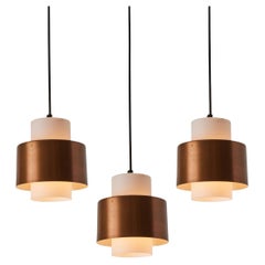 Pendelleuchte aus Opalglas und Kupfer, Stilnovo zugeschrieben, 1960er Jahre