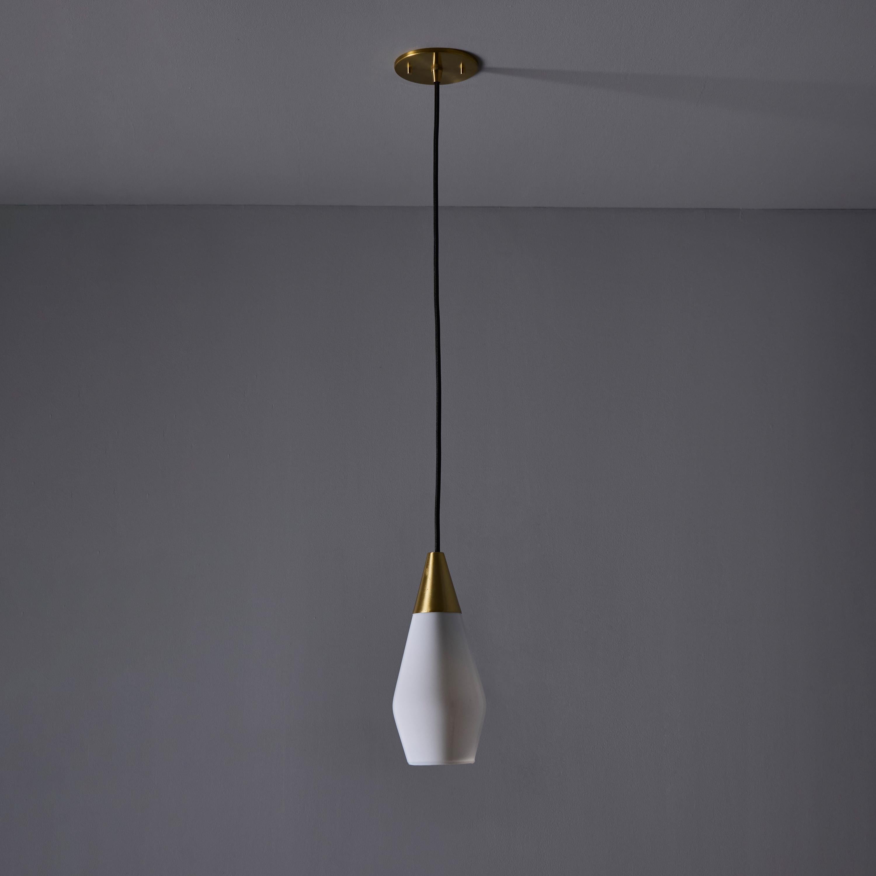 Brass 1960s Opaline Glass Geometric Pendant Lamp Attributed to Mauri Almari For Sale