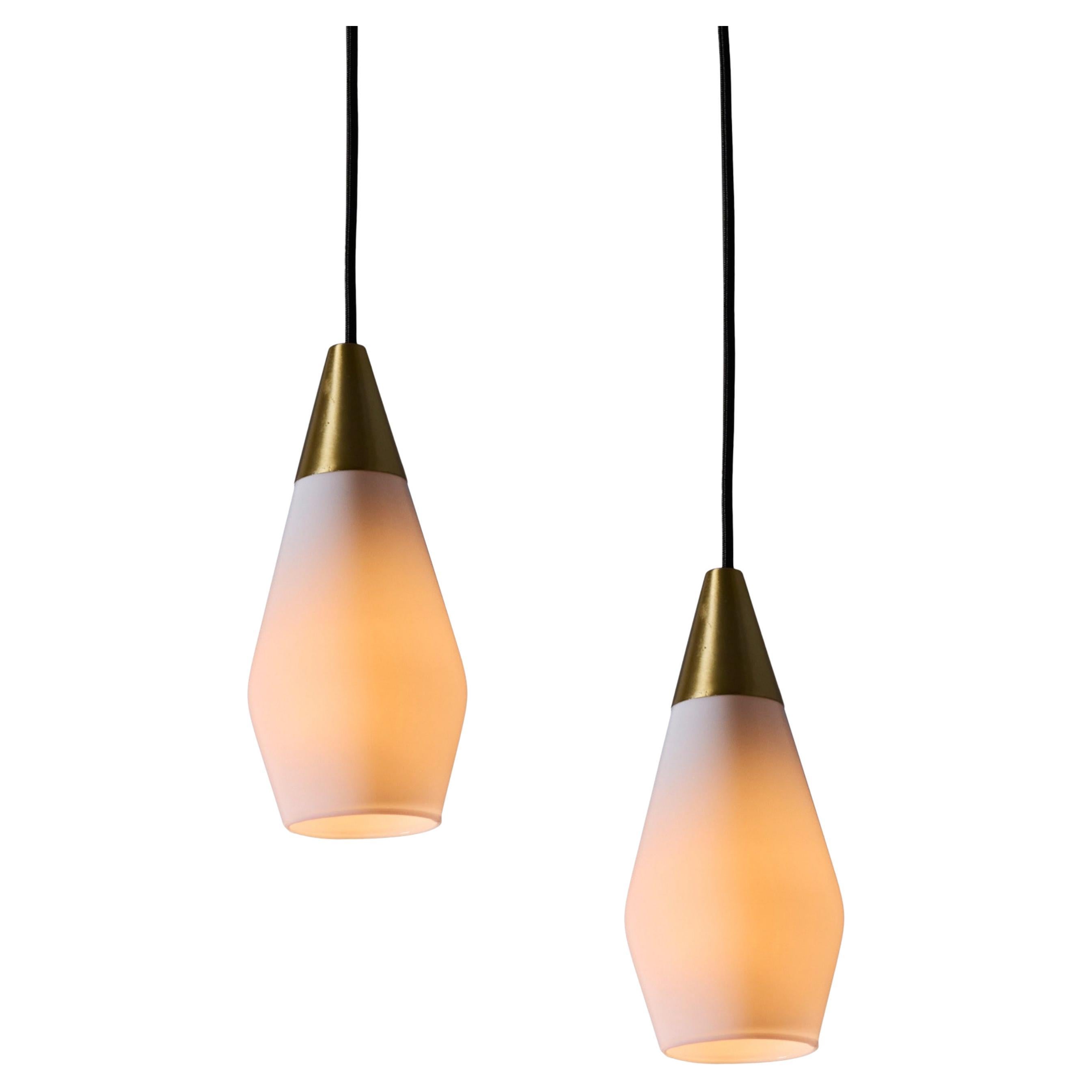 1960s Opaline Glass Geometric Pendant Lamp Attributed to Mauri Almari For Sale