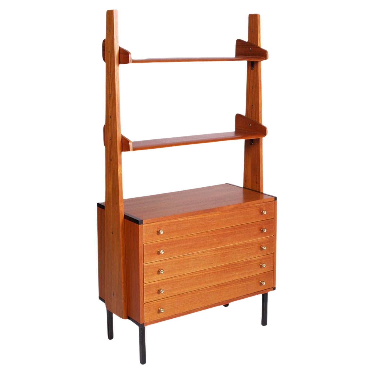 1960s Open Bookcase with Chest of Drawers by Vittorio Dassi for G. Cecchini & C. For Sale