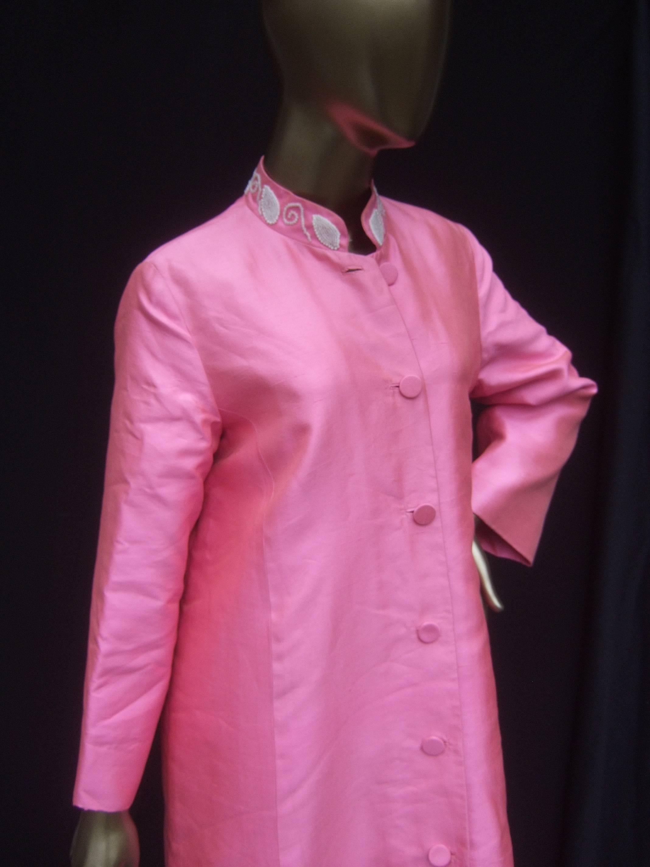 1960s Opulent Pink Silk Shantung Opera Coat  3