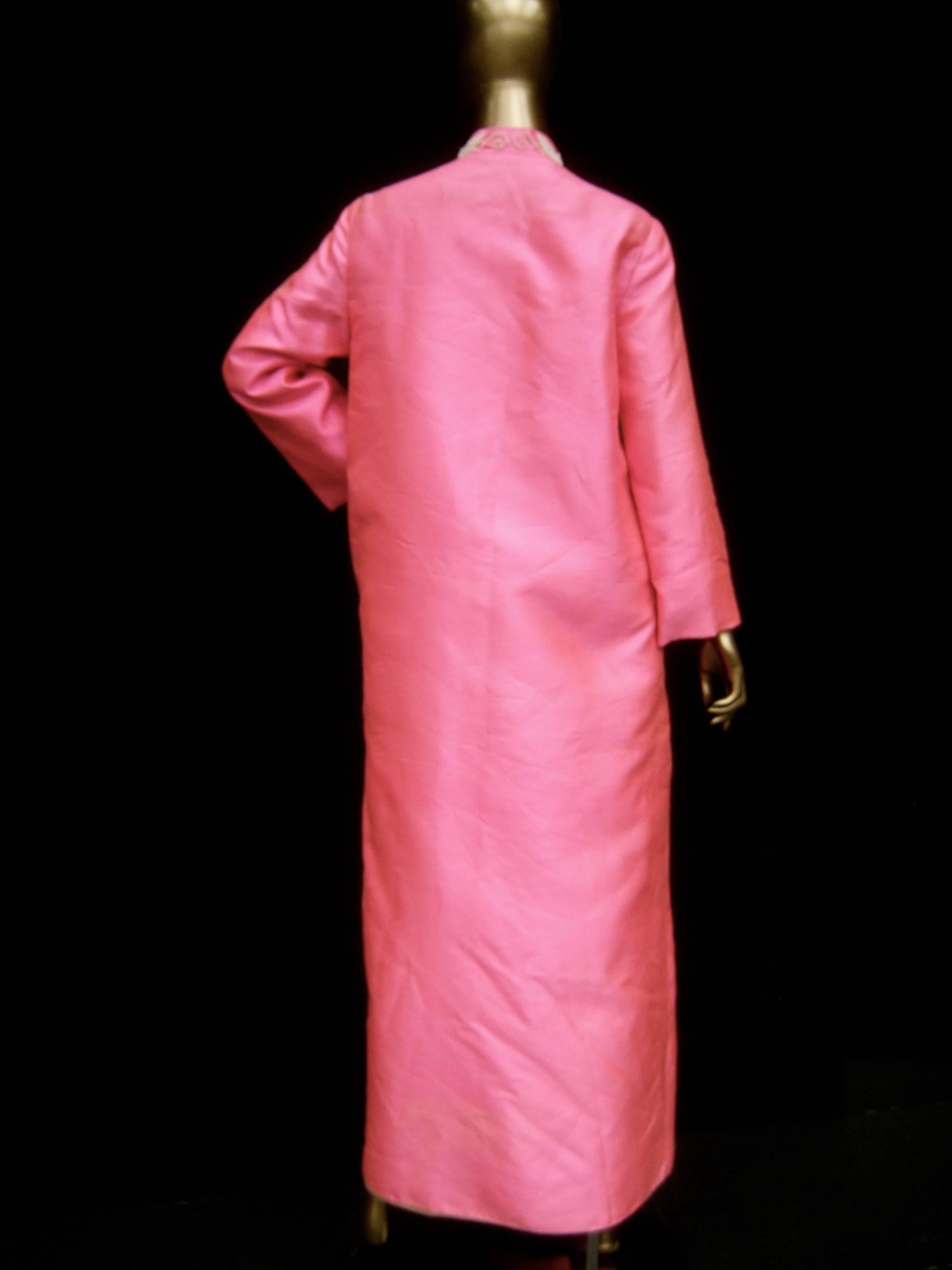 1960s Opulent Pink Silk Shantung Opera Coat  6