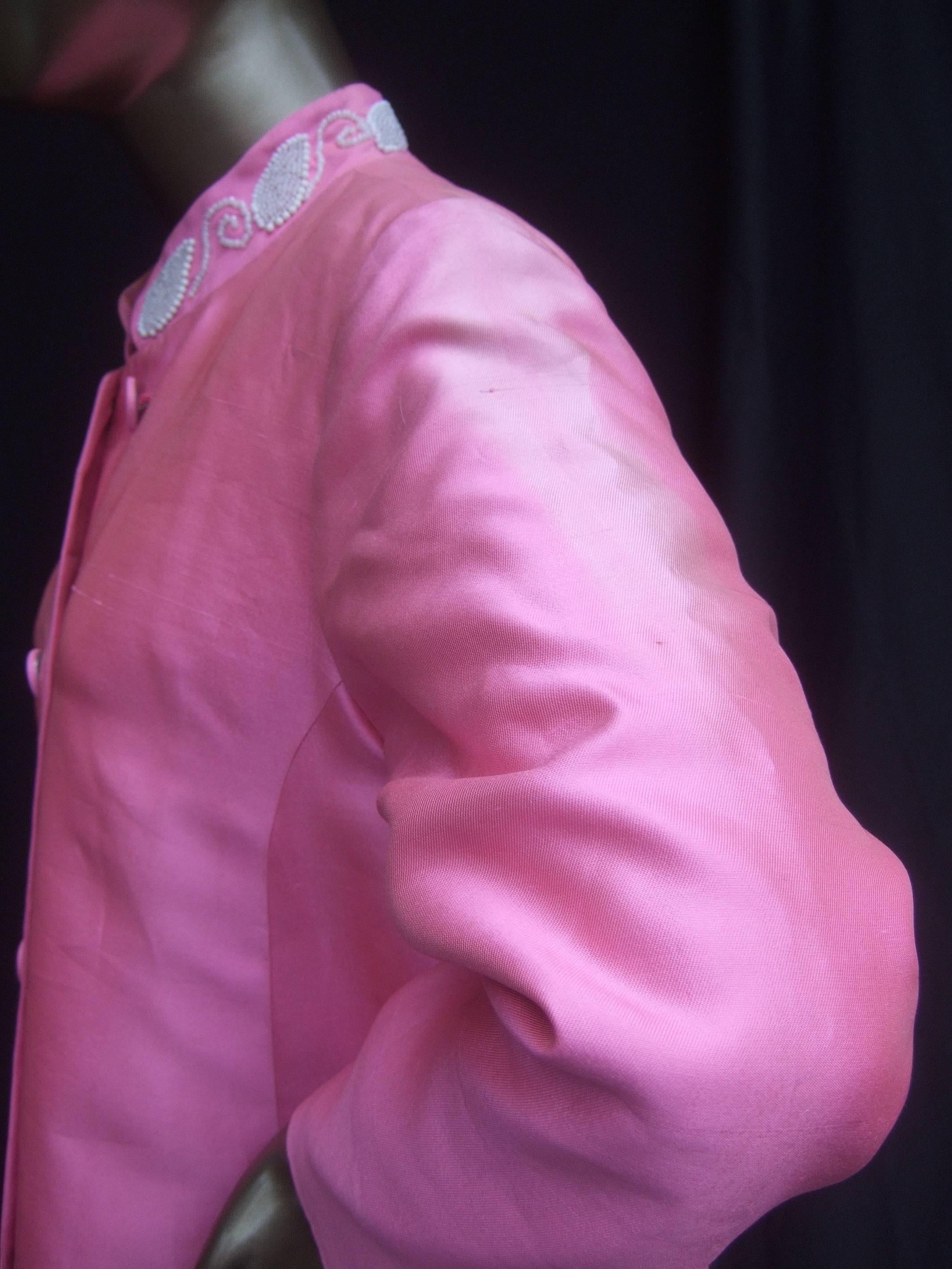 1960s Opulent Pink Silk Shantung Opera Coat  7