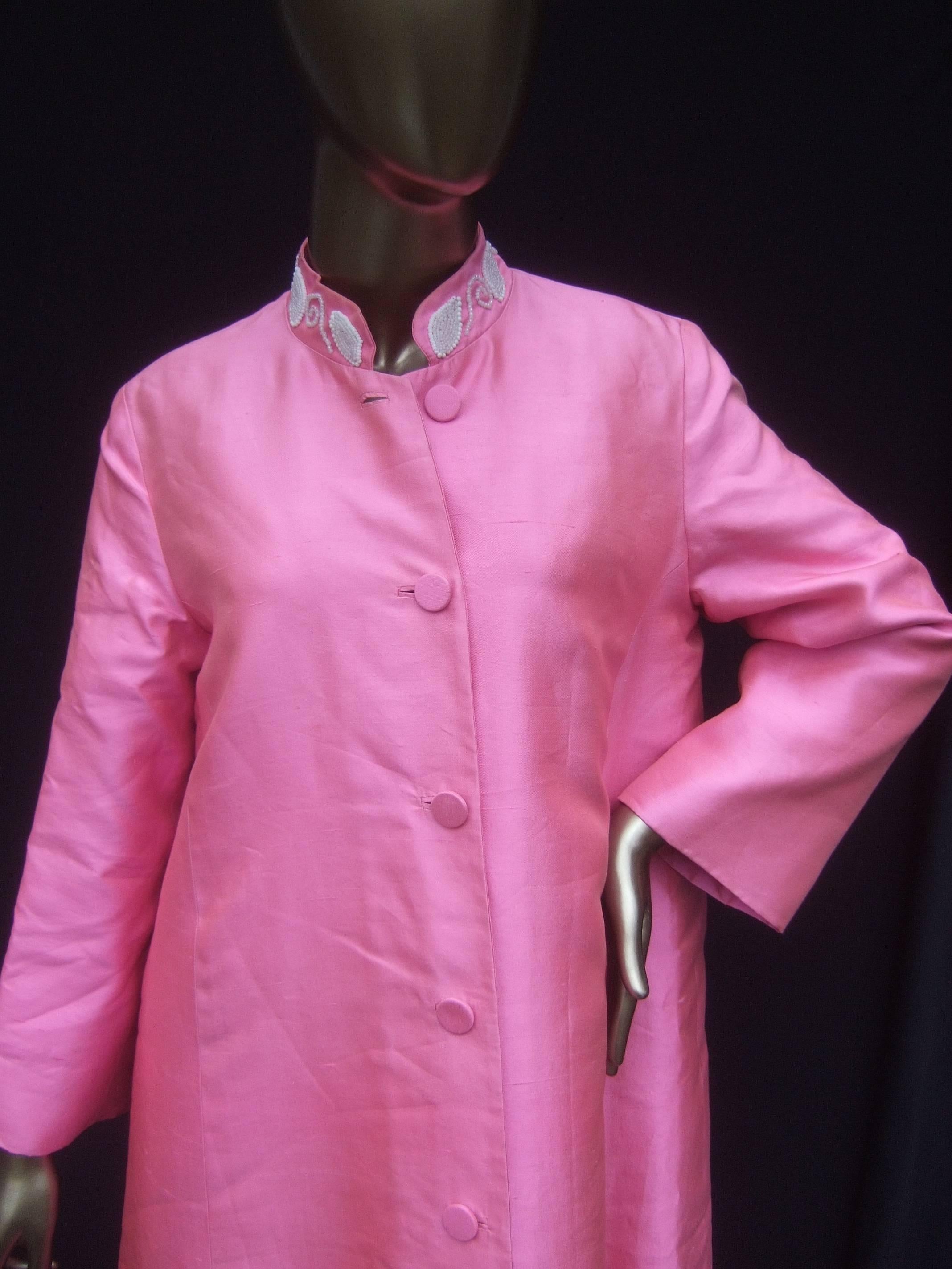 1960s Opulent Pink Silk Shantung Opera Coat  In Fair Condition In University City, MO