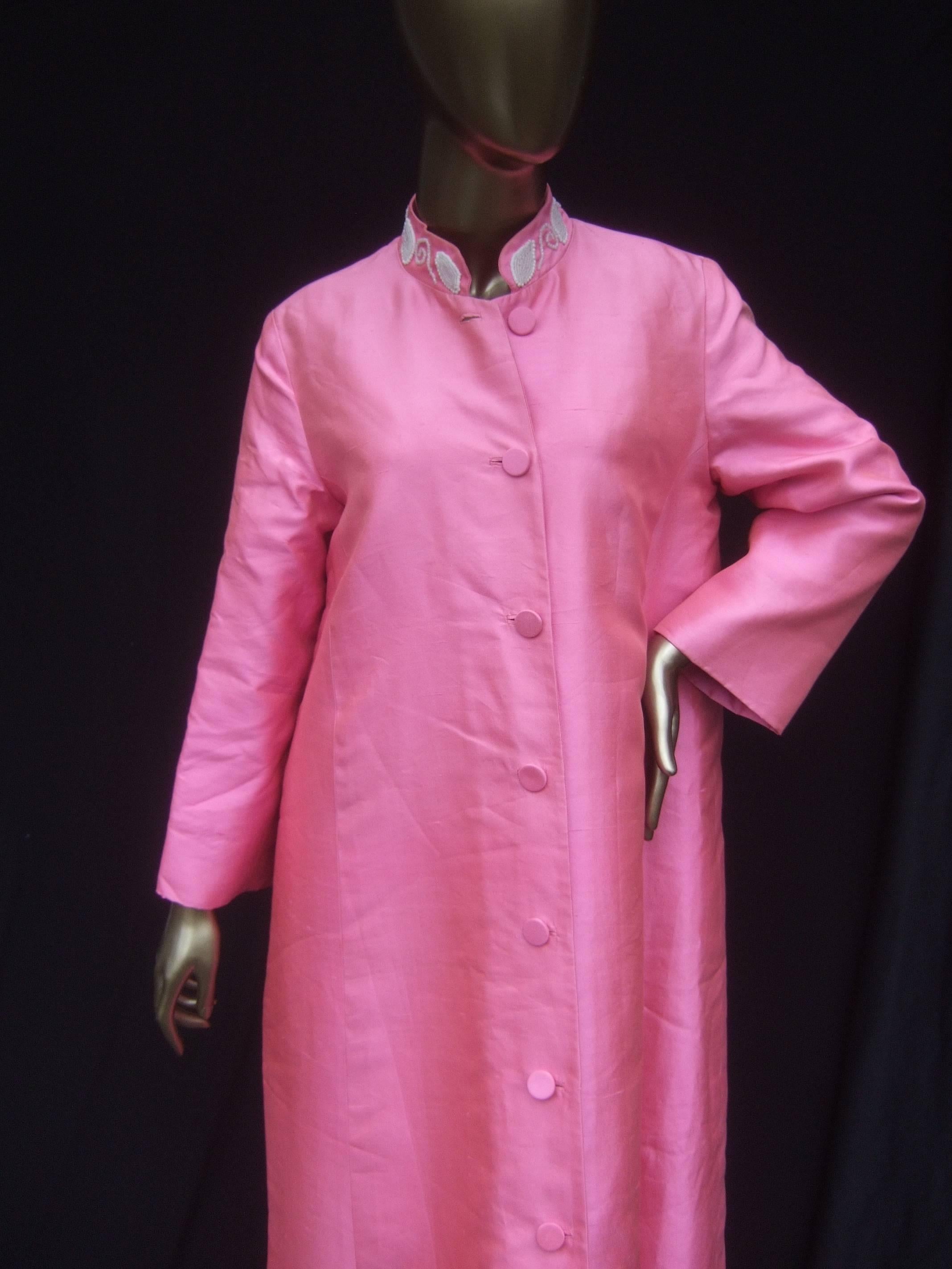 1960s Opulent Pink Silk Shantung Opera Coat  1