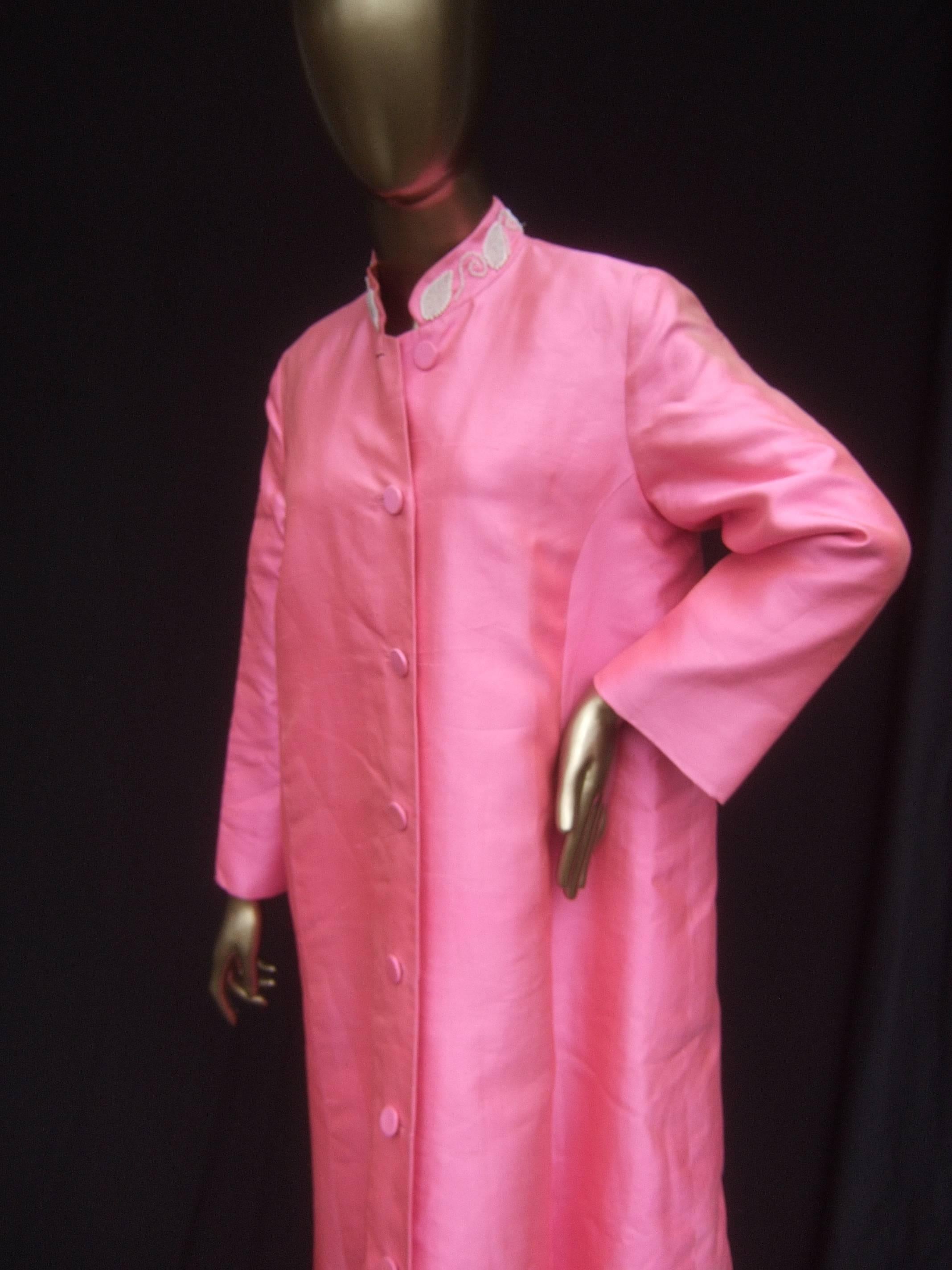 1960s Opulent Pink Silk Shantung Opera Coat  2