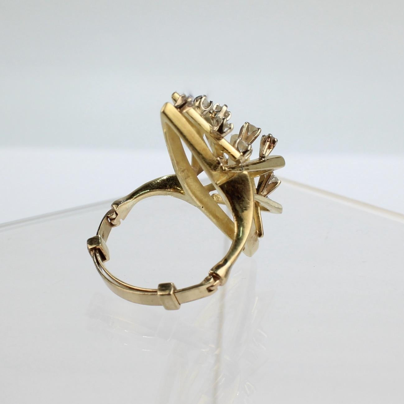 1960s or 1970s 14 Karat Gold and Diamond Modernist Cocktail Ring In Good Condition In Philadelphia, PA