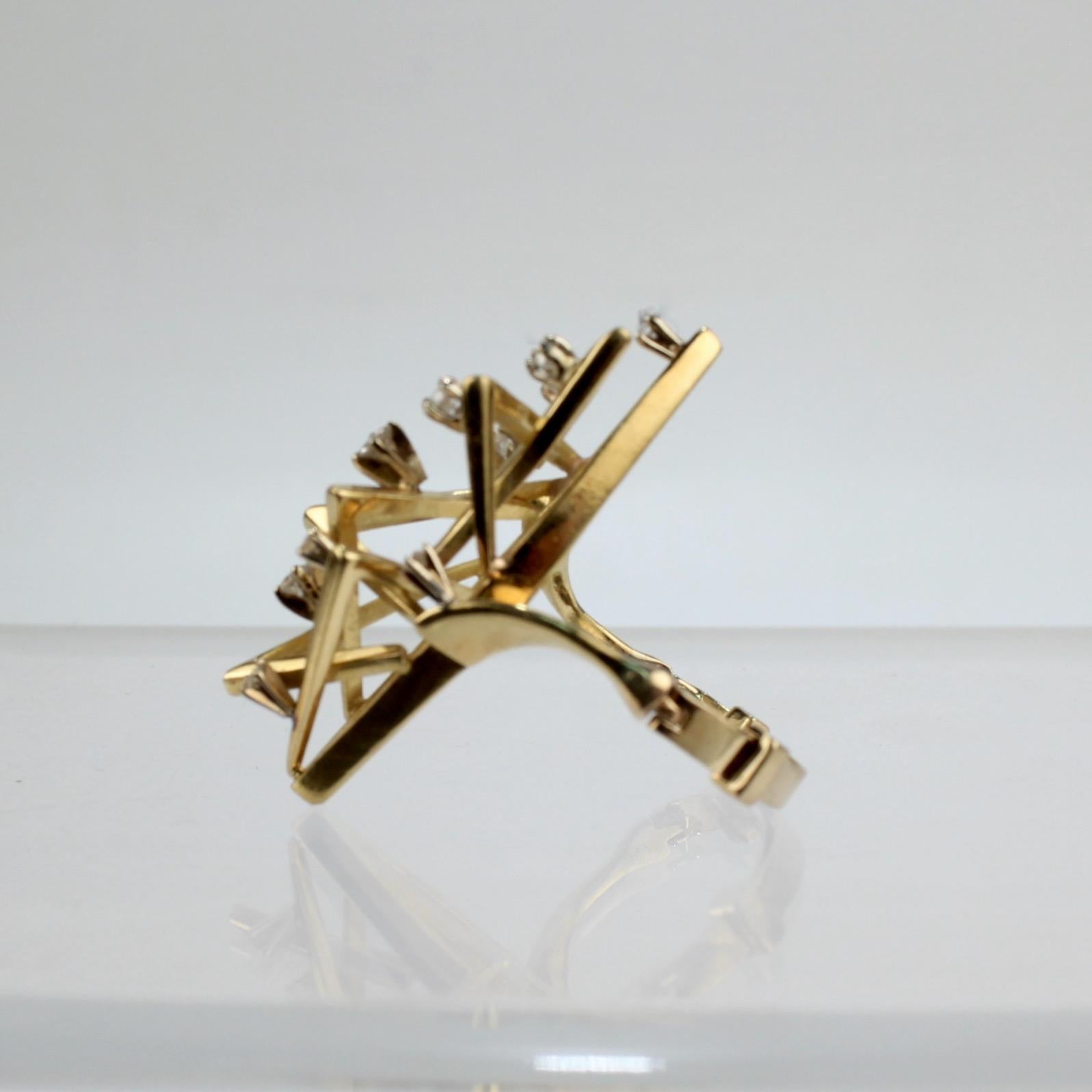 1960s or 1970s 14 Karat Gold and Diamond Modernist Cocktail Ring 1