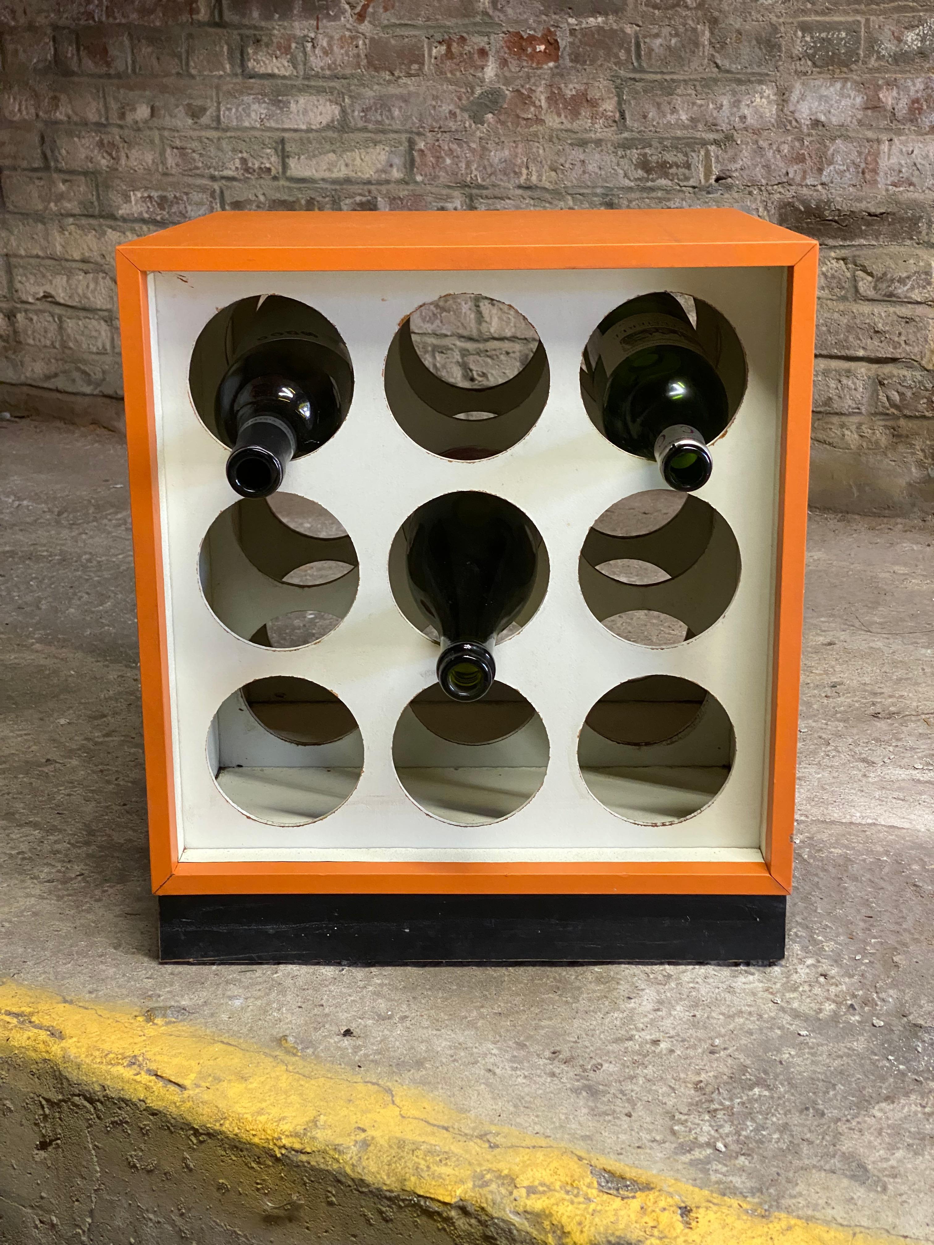 Mid-Century Modern 1960s Orange and Black Cube Wine Rack For Sale