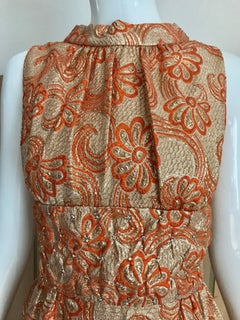 1960s Orange and Gold Brocade Sleeveless Maxi Dress