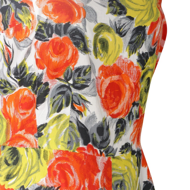 1960s Orange and Yellow Rose Print Cotton Dress For Sale at 1stDibs ...