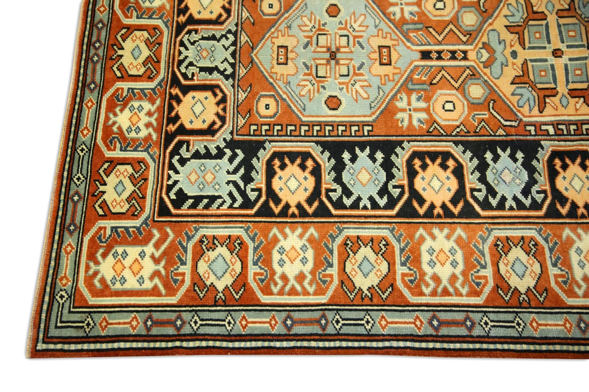 Tribal 1960s Orange & Blue Vintage Turkish Rug 3'11