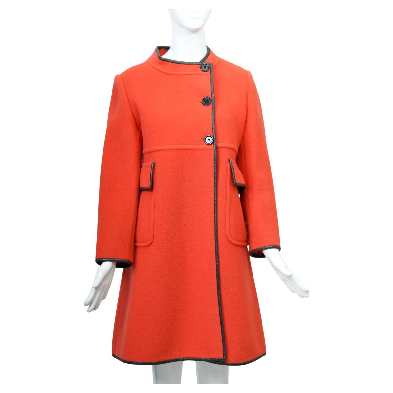 1960s Orange Coat with Black Leather Trim