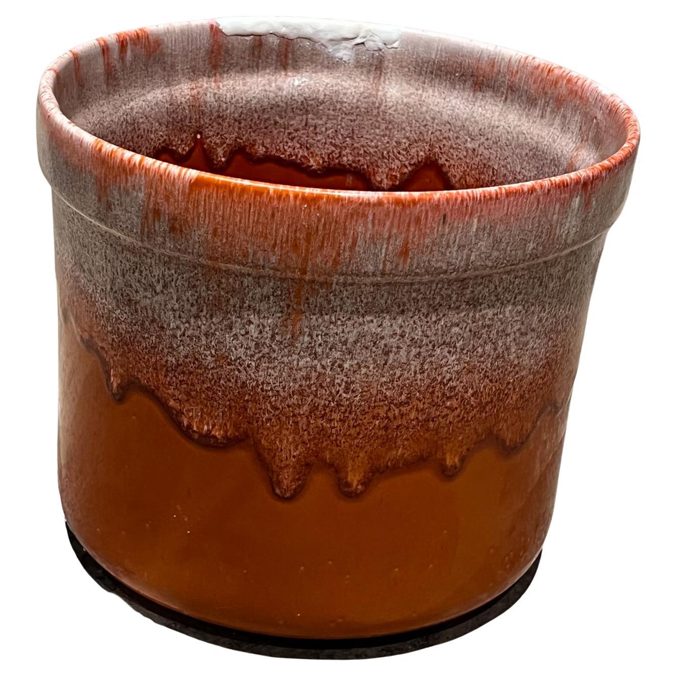 1960s Orange Drip Glaze Planter Pot David Cressey Style Architectural Pottery For Sale