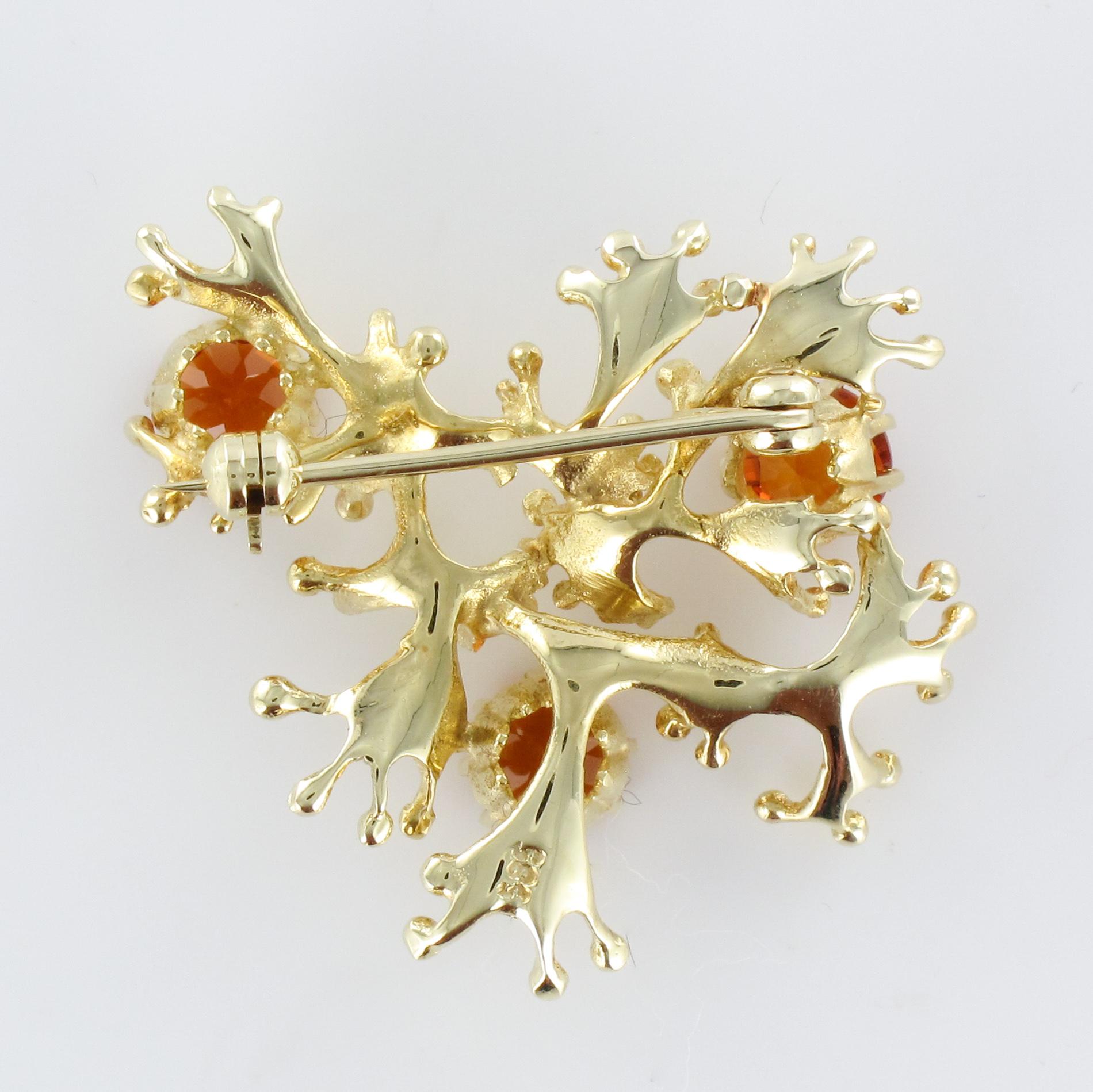 1960s Orange Garnets 14 Karat Yellow Gold Retro Brooch 8