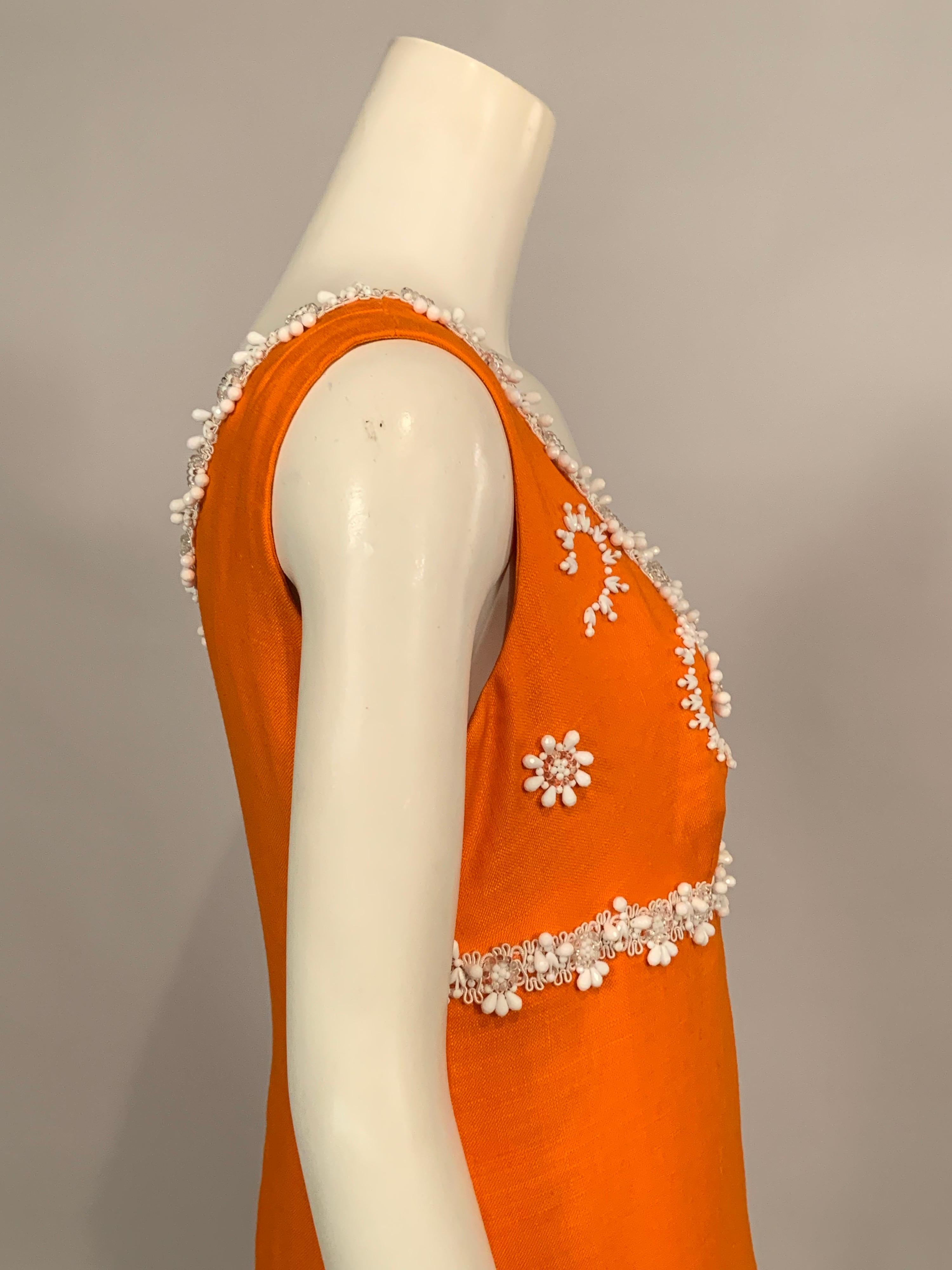 1960's Orange Linen Dress with White Beadwork and Passementerie 1