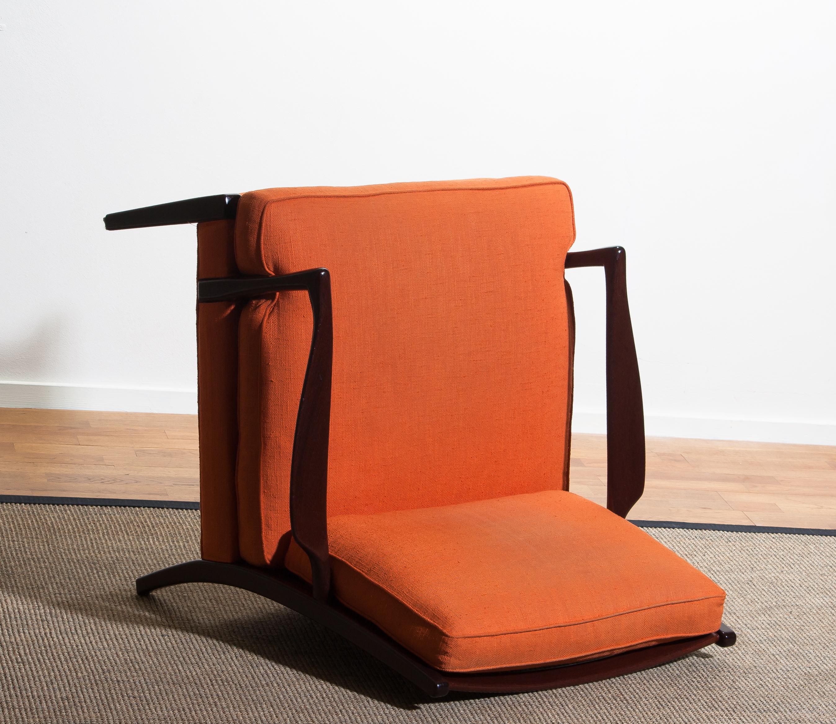 1960s, Orange Linen Easy / Lounge Chair 