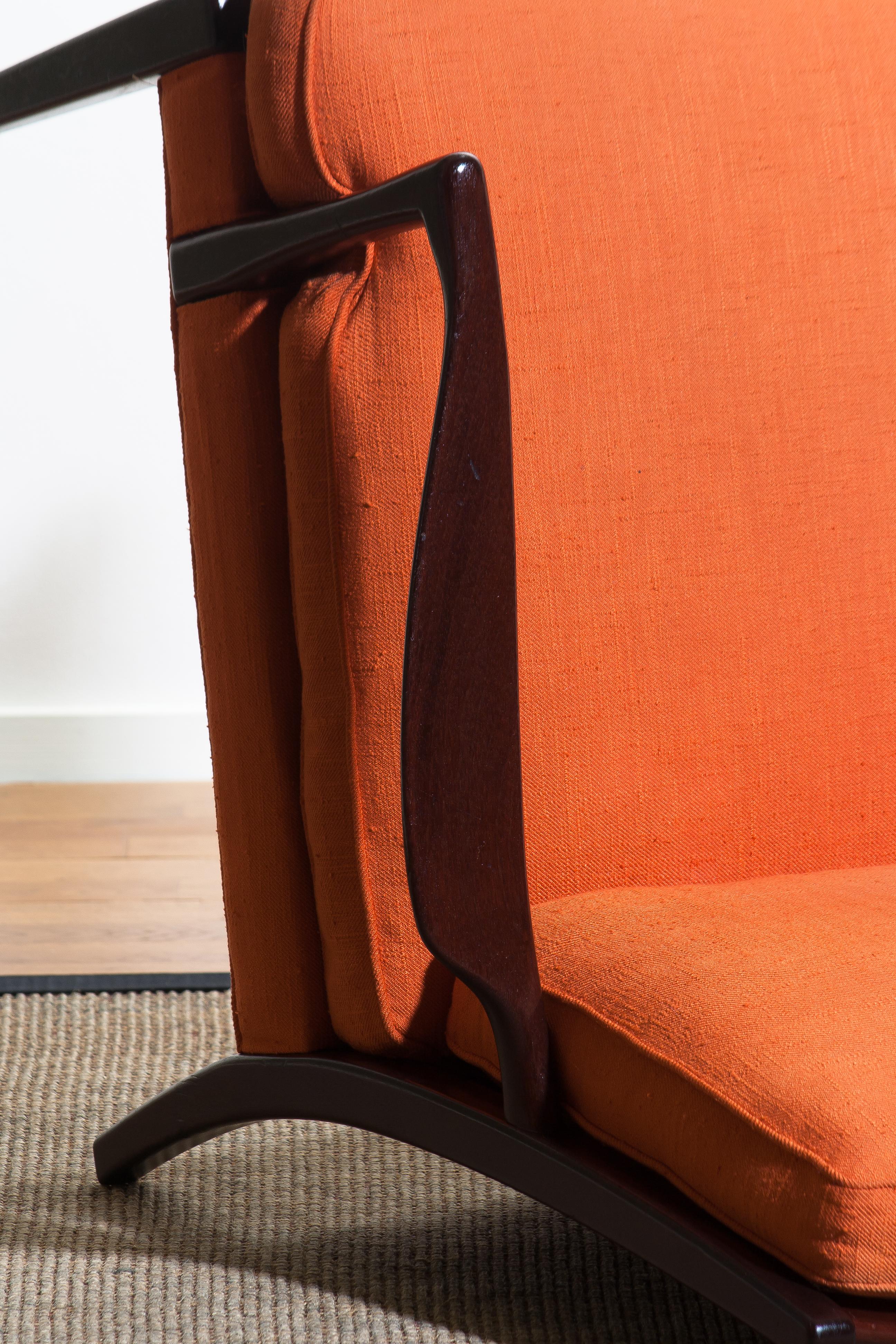 1960s, Orange Linen Easy / Lounge Chair 