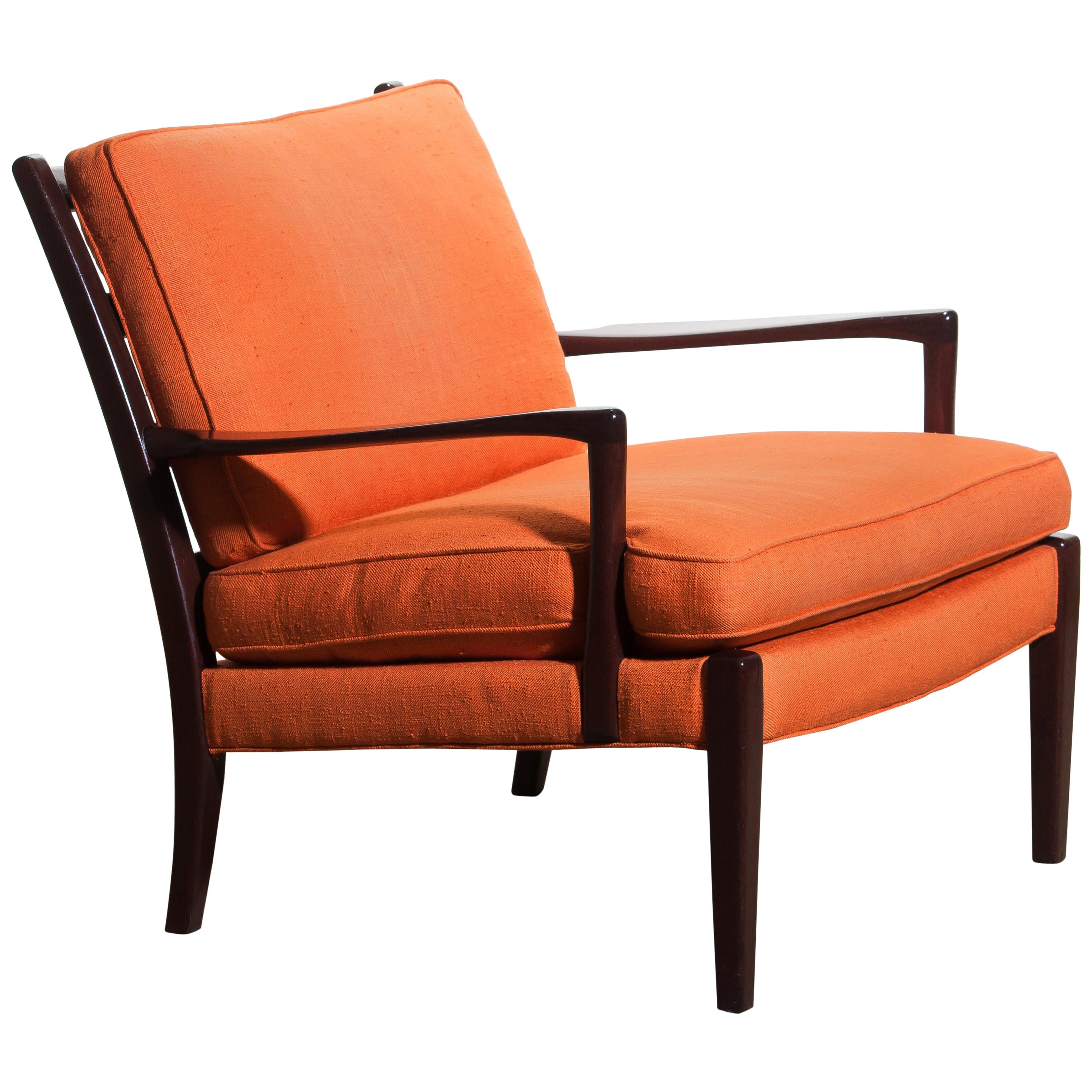 Mid-Century Modern 1960s, Orange Linen Easy / Lounge Chair 