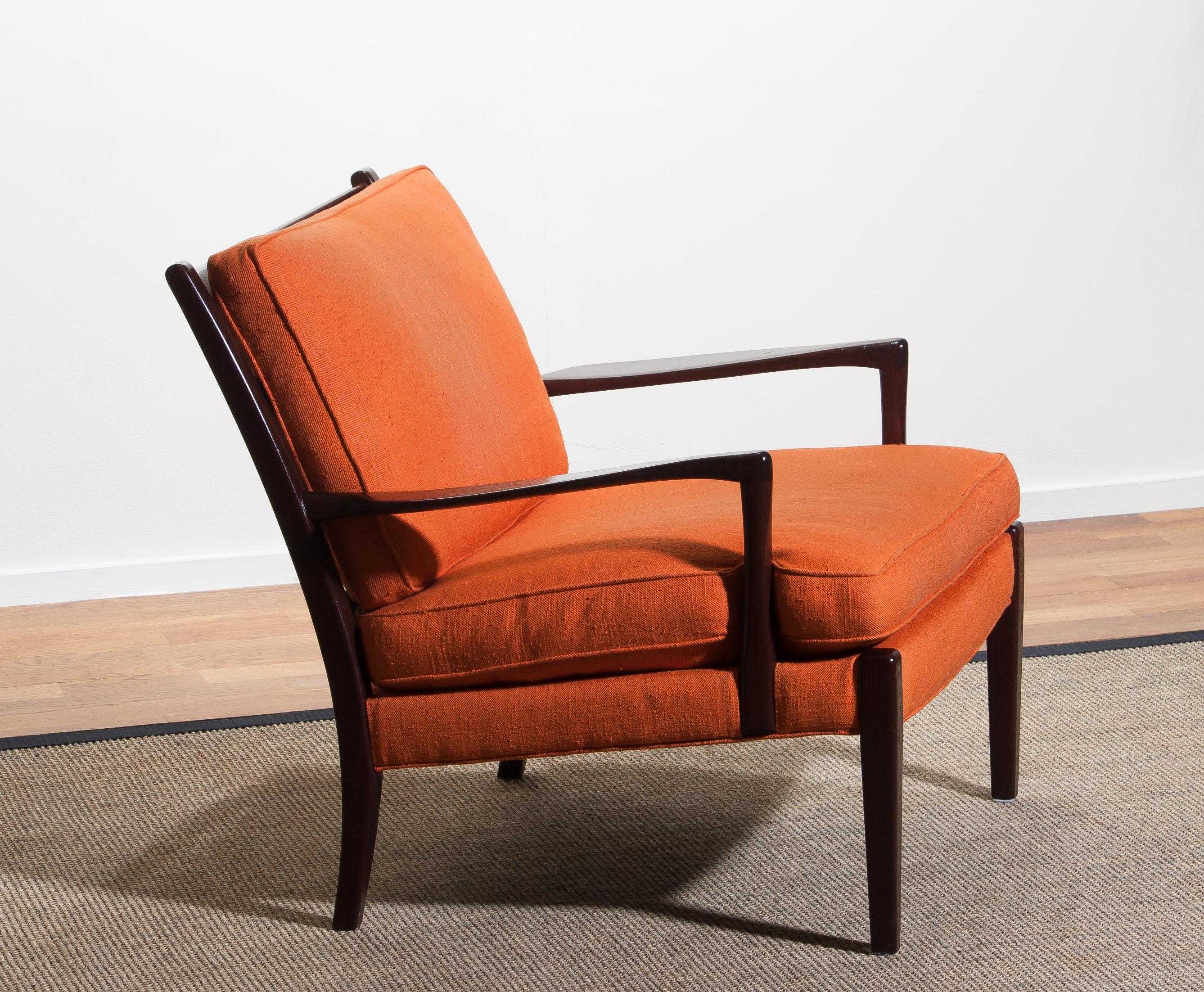 Swedish 1960s, Orange Linen Easy / Lounge Chair 